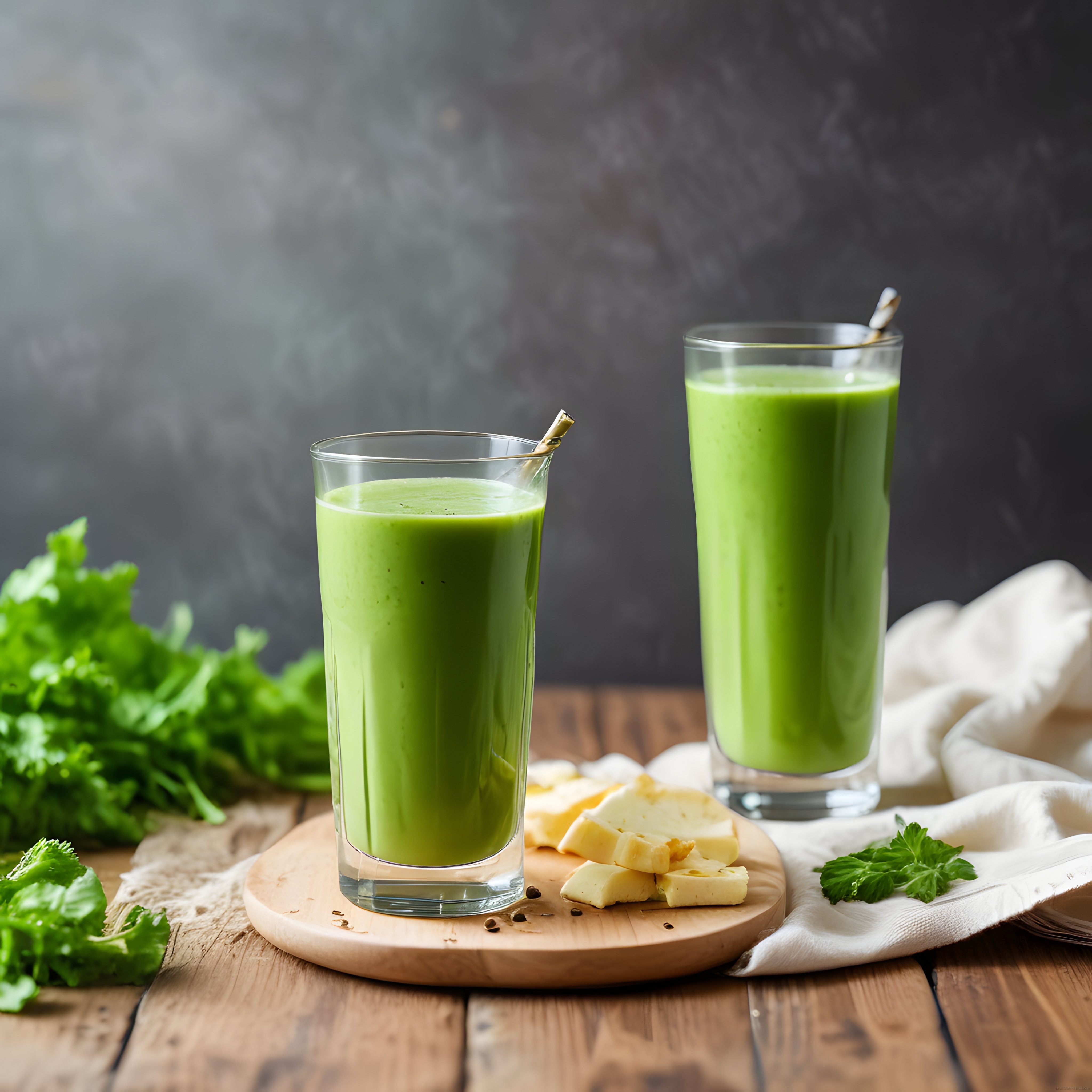 Doğal Ahşap Masada Vitamin Deposu Yeşil Smoothie ve Peynir Dilimleri