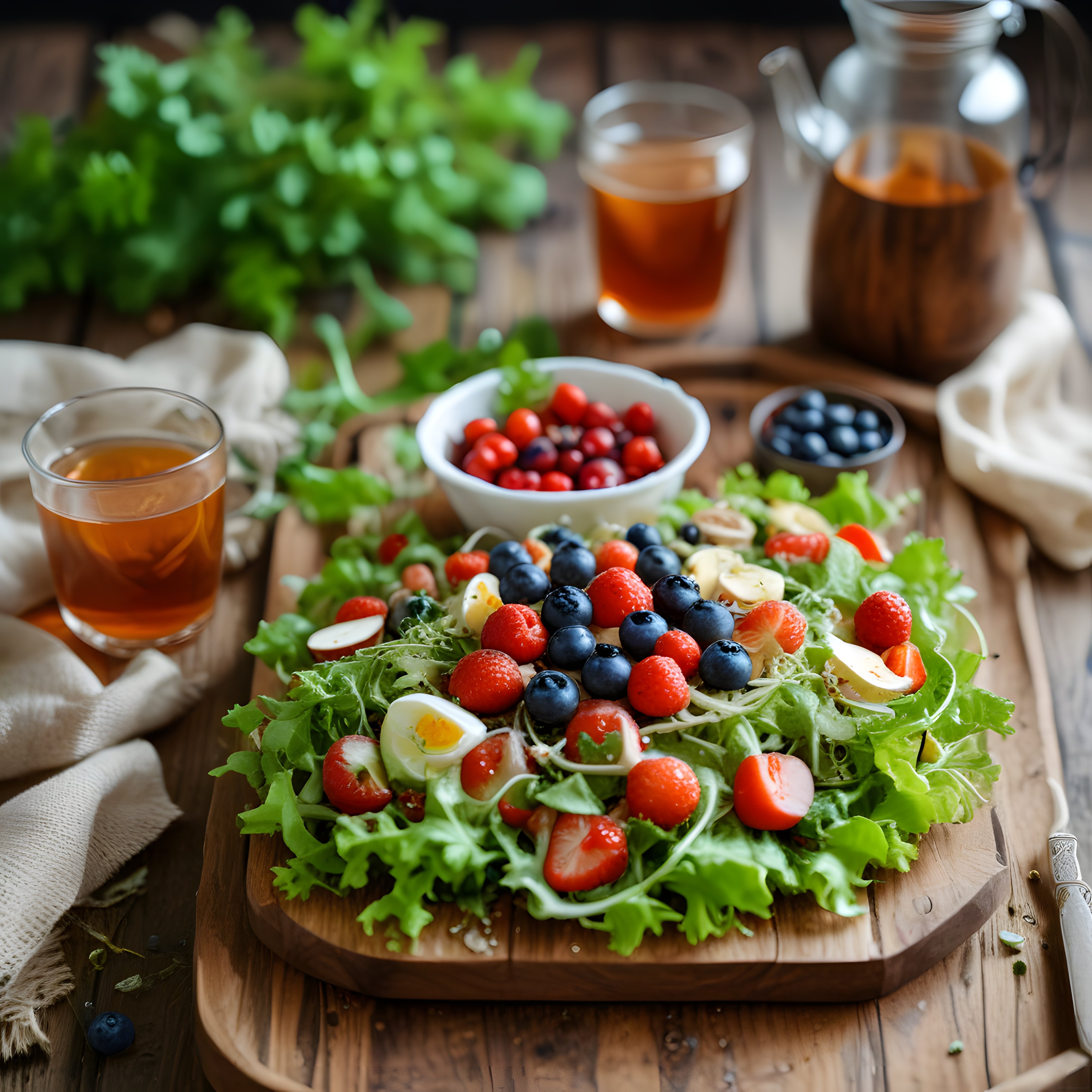 Doğal Ahşap Sunumda Yaban Mersinli Çilekli Vitamin Deposu Fresh Salata