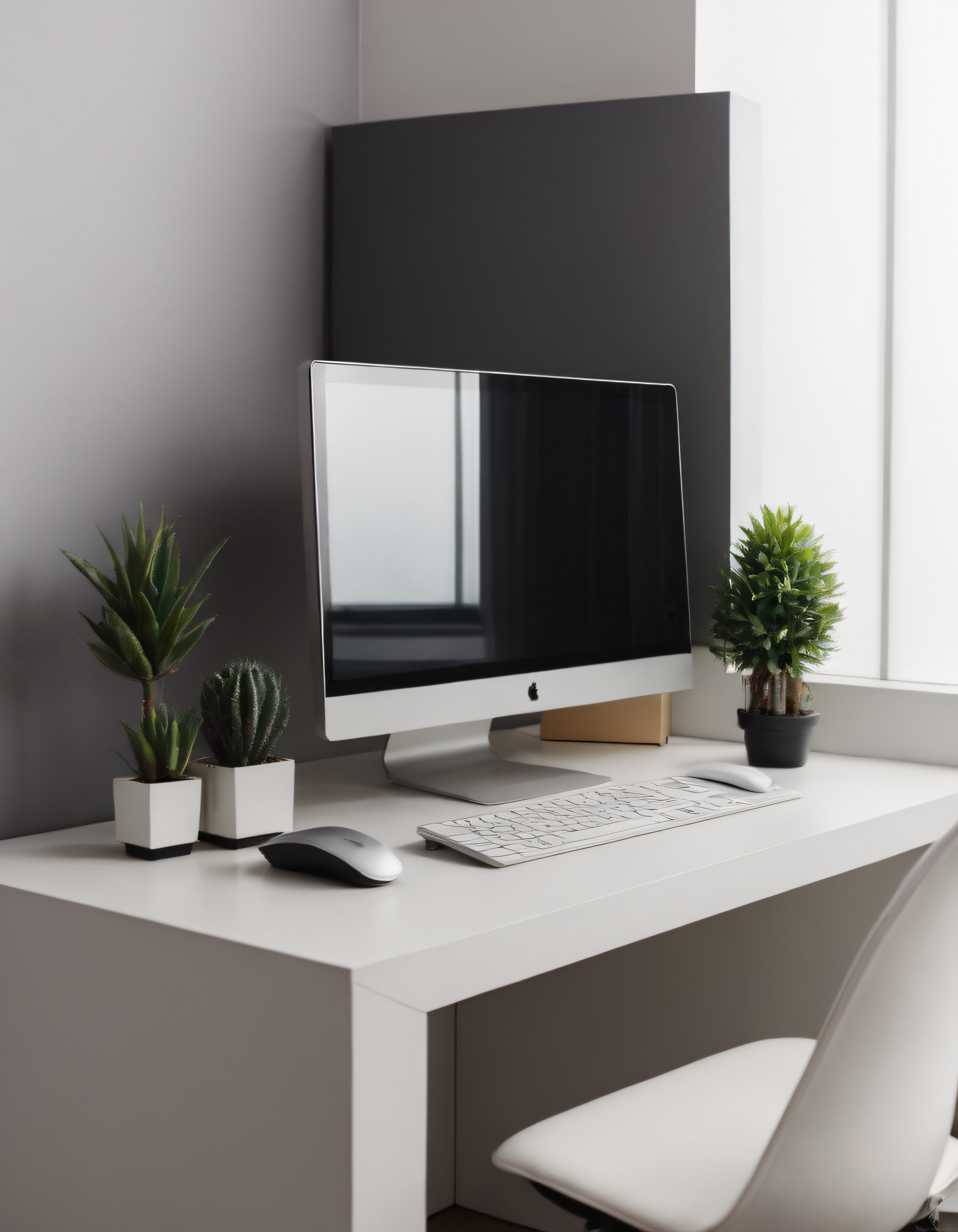 Doğal Işık ve Bitkilerle Süslenmiş Modern Minimalist Çalışma Alanı