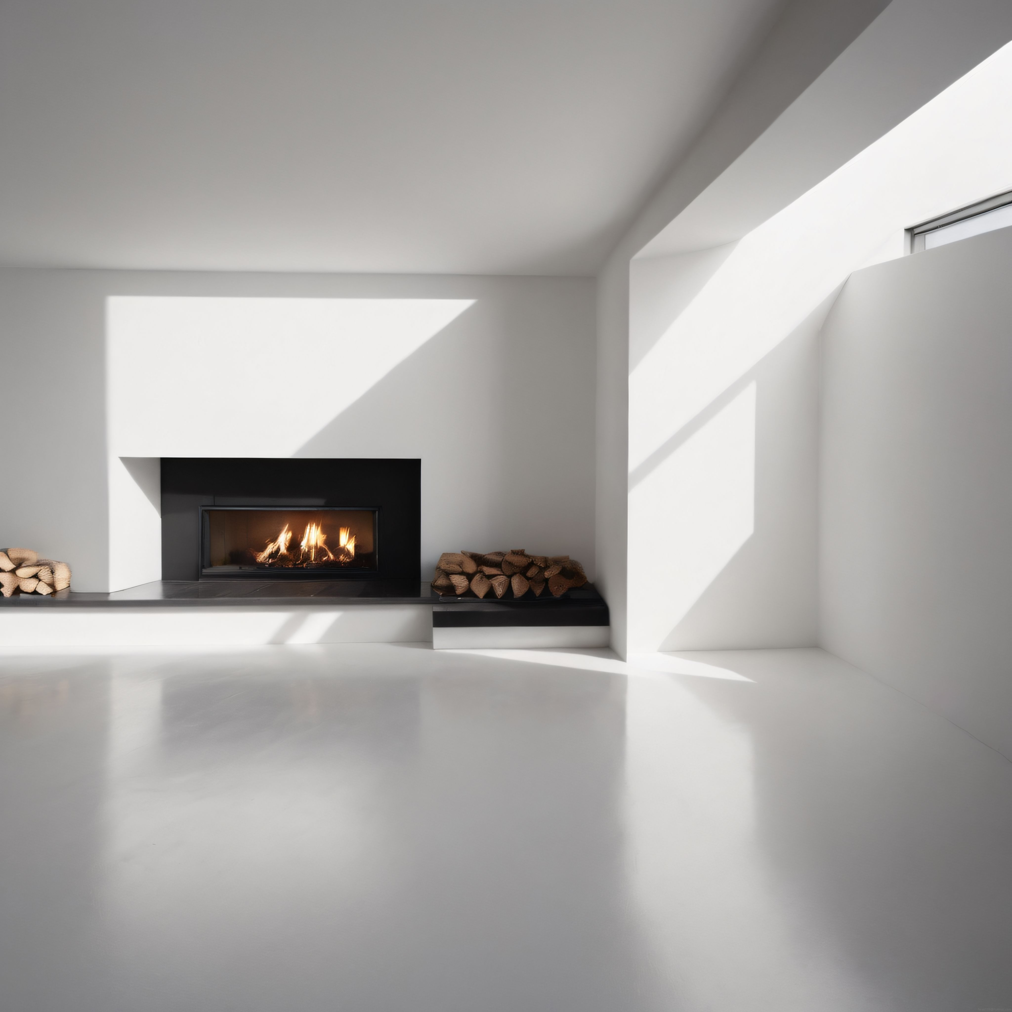 Doğal Işıkla Aydınlanan Beyaz Minimalist Şömineli Lüks Salon