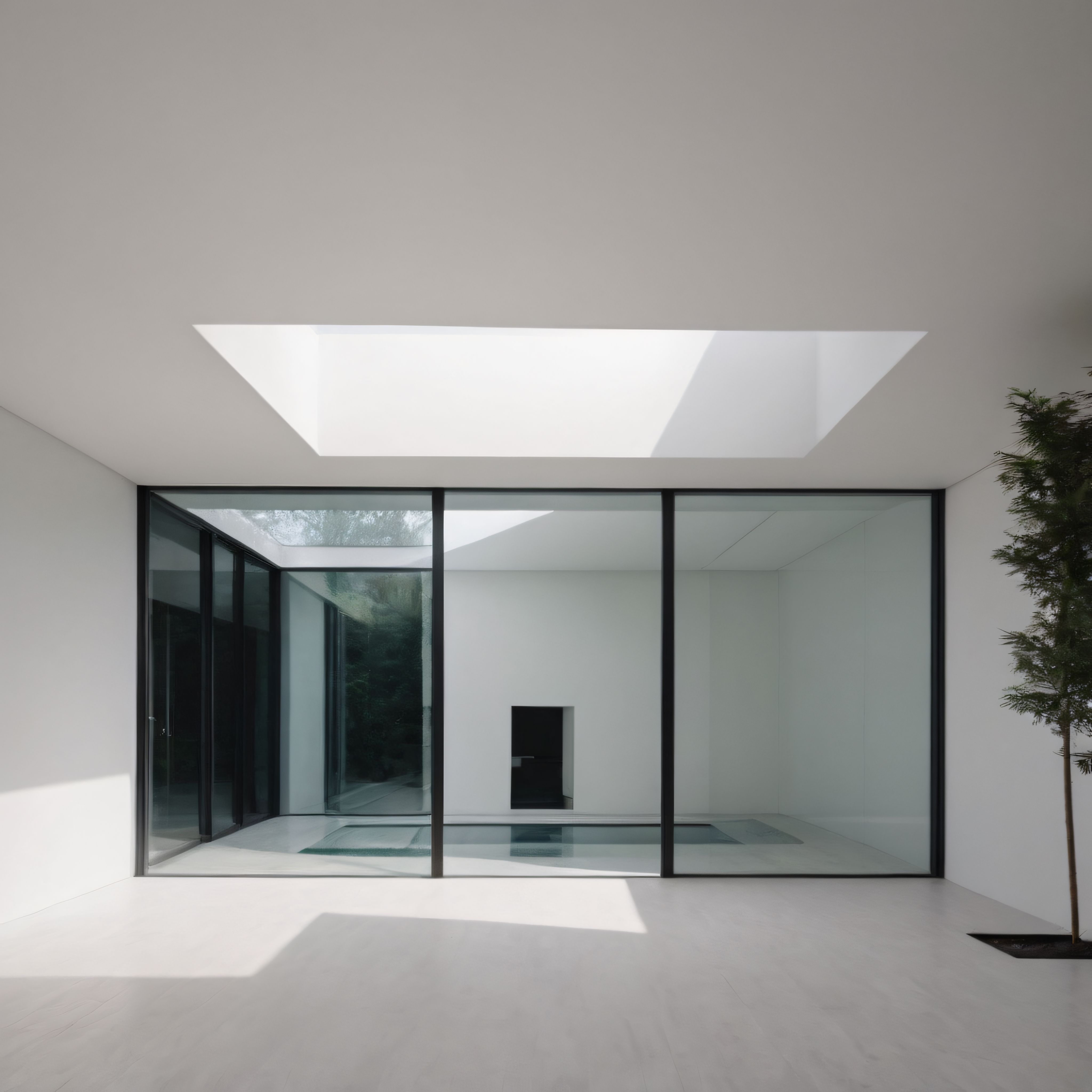 Doğal Işıkla Aydınlanan Cam Cepheli Minimalist Villa İç Mekanı