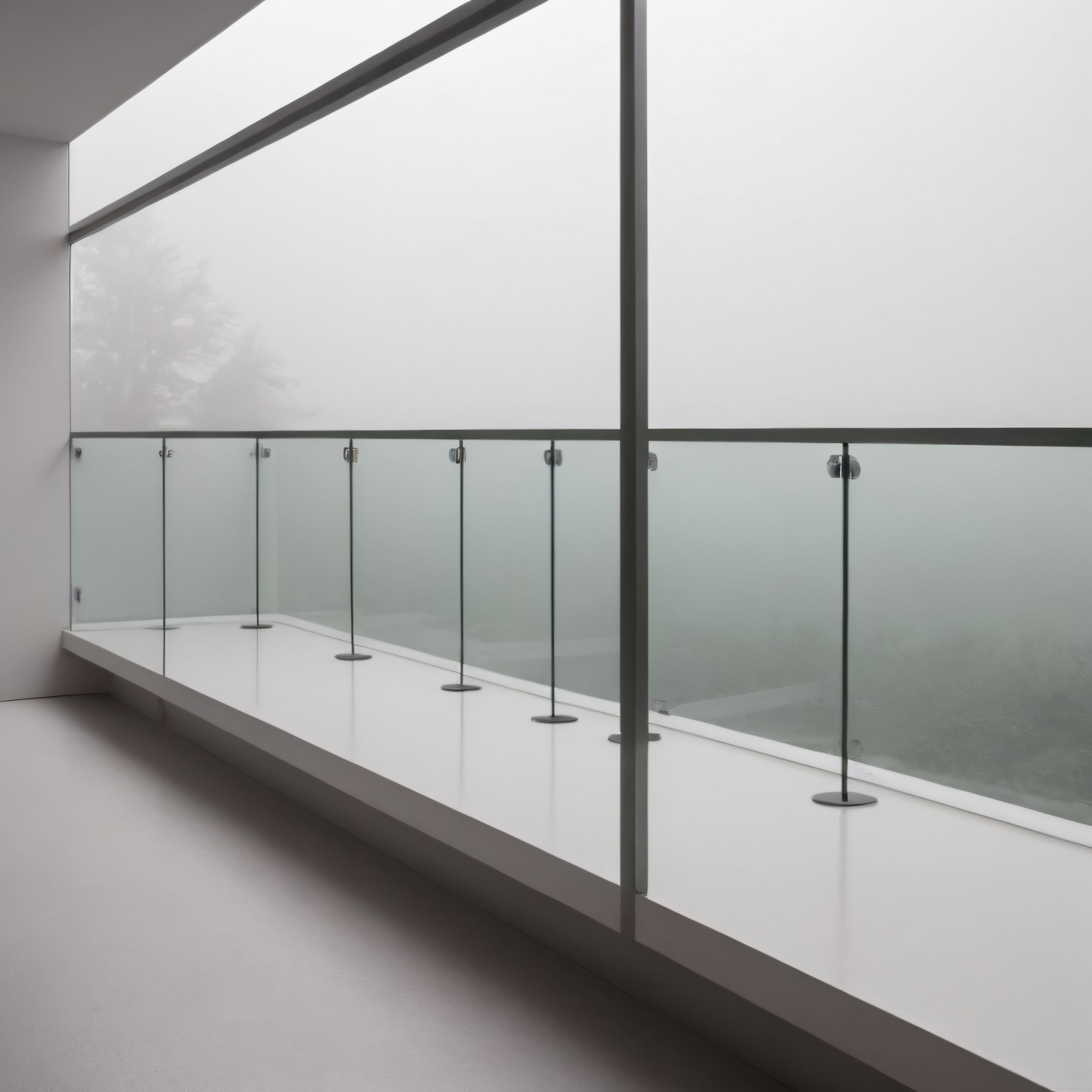 Doğal Işıkla Aydınlanan Minimalist Beyaz Koridor ve Modern Cam Korkuluk Tasarımı