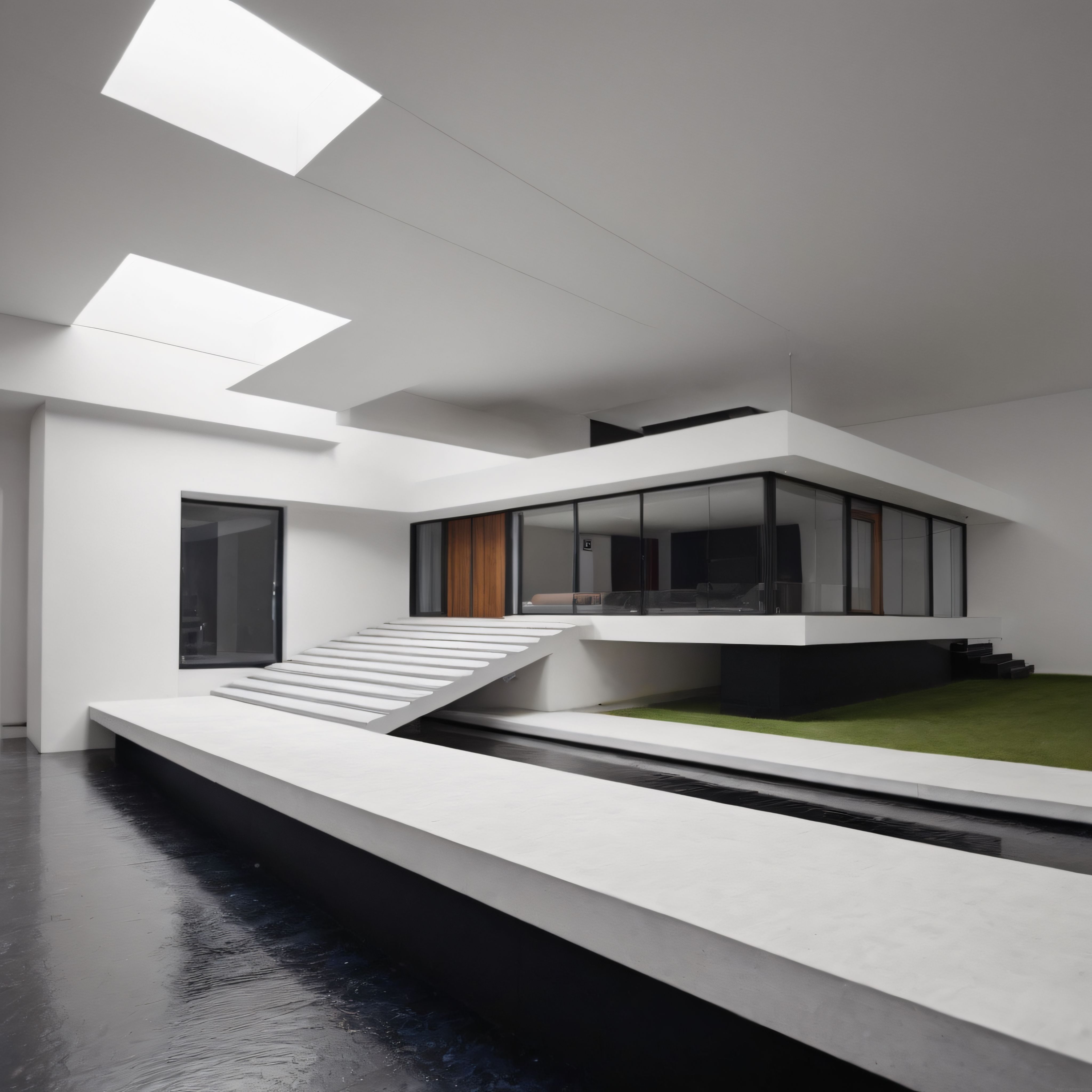 Doğal ışıkla aydınlanan minimalist iç avlulu modern mimari villa tasarımı