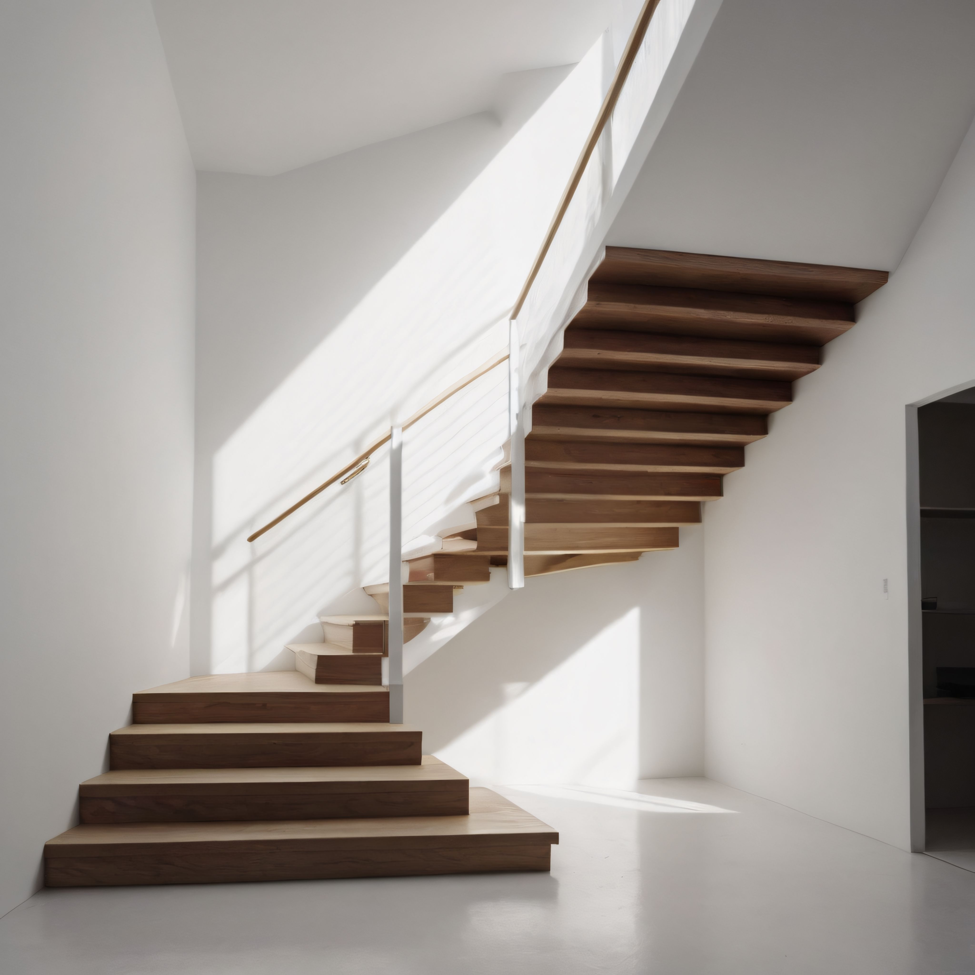 Doğal Işıkla Aydınlanan Modern Ahşap Merdiven ve Minimalist İç Mekan Tasarımı