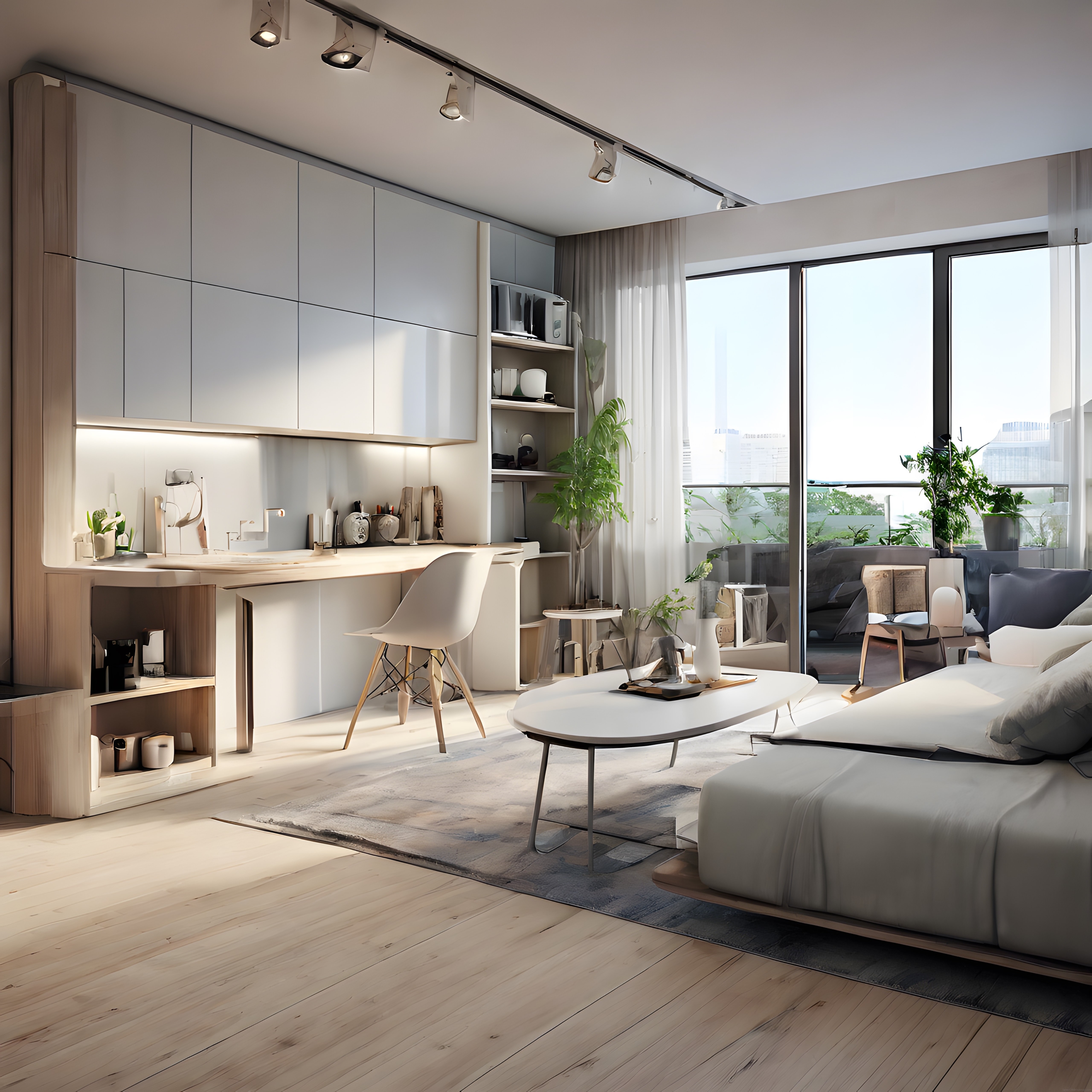 Doğal Işıkla Aydınlanan Modern Minimalist Stüdyo Daire Dekorasyonu