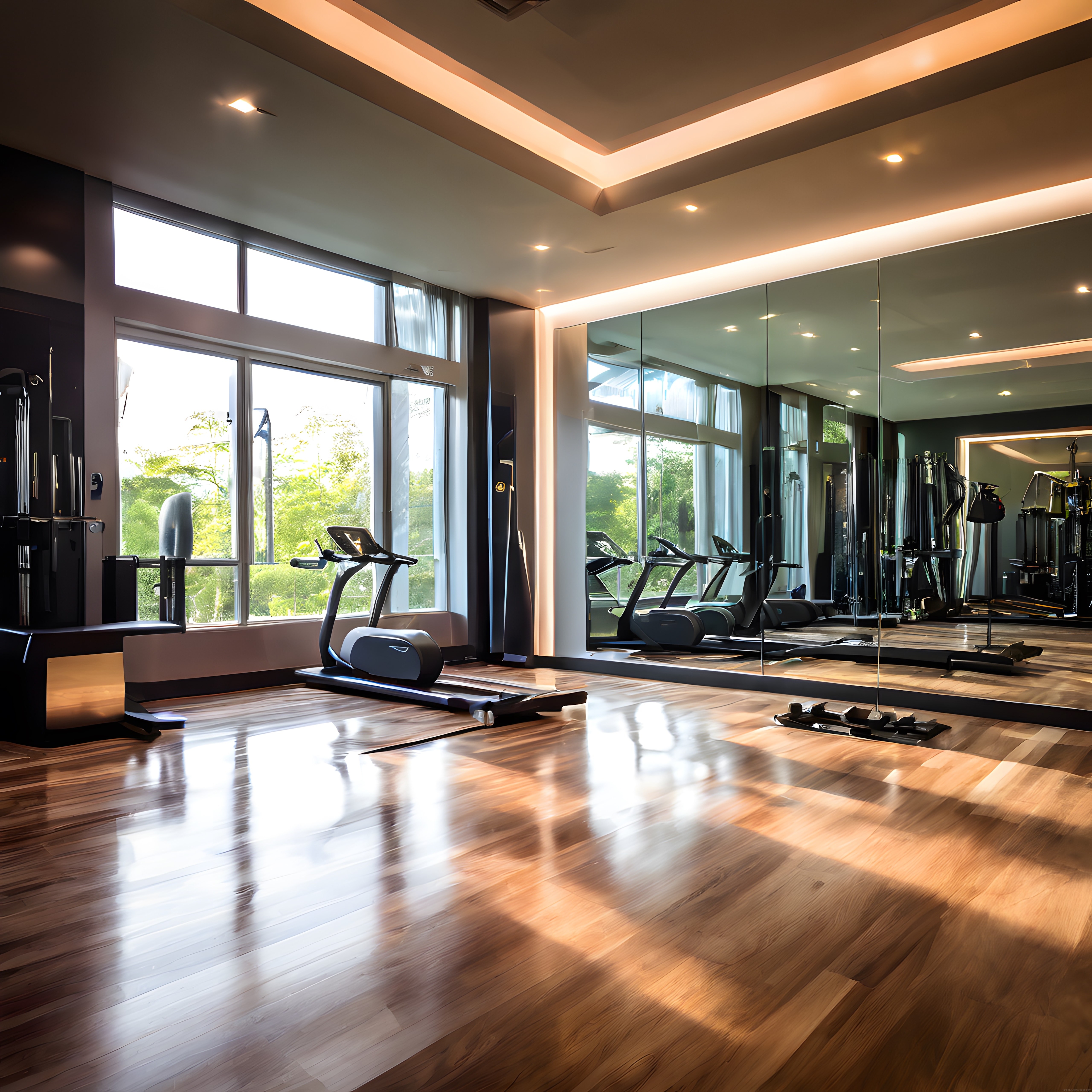 Doğal Işıkla Aydınlatılmış Lüks Fitness Salonu ve Spor Merkezi İçi