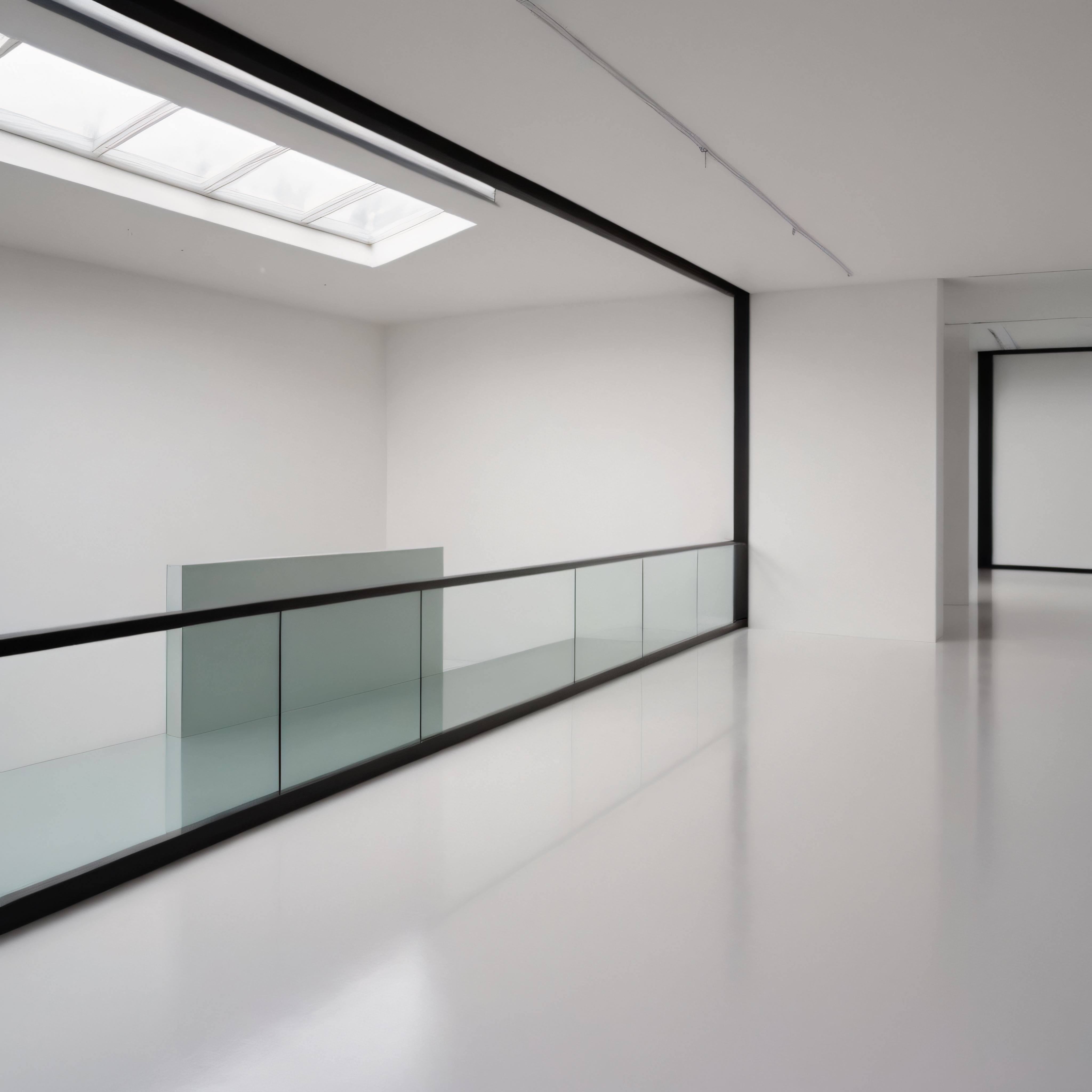 Doğal Işıkla Aydınlatılmış Minimalist Beyaz Galeri İç Mekan Görünümü