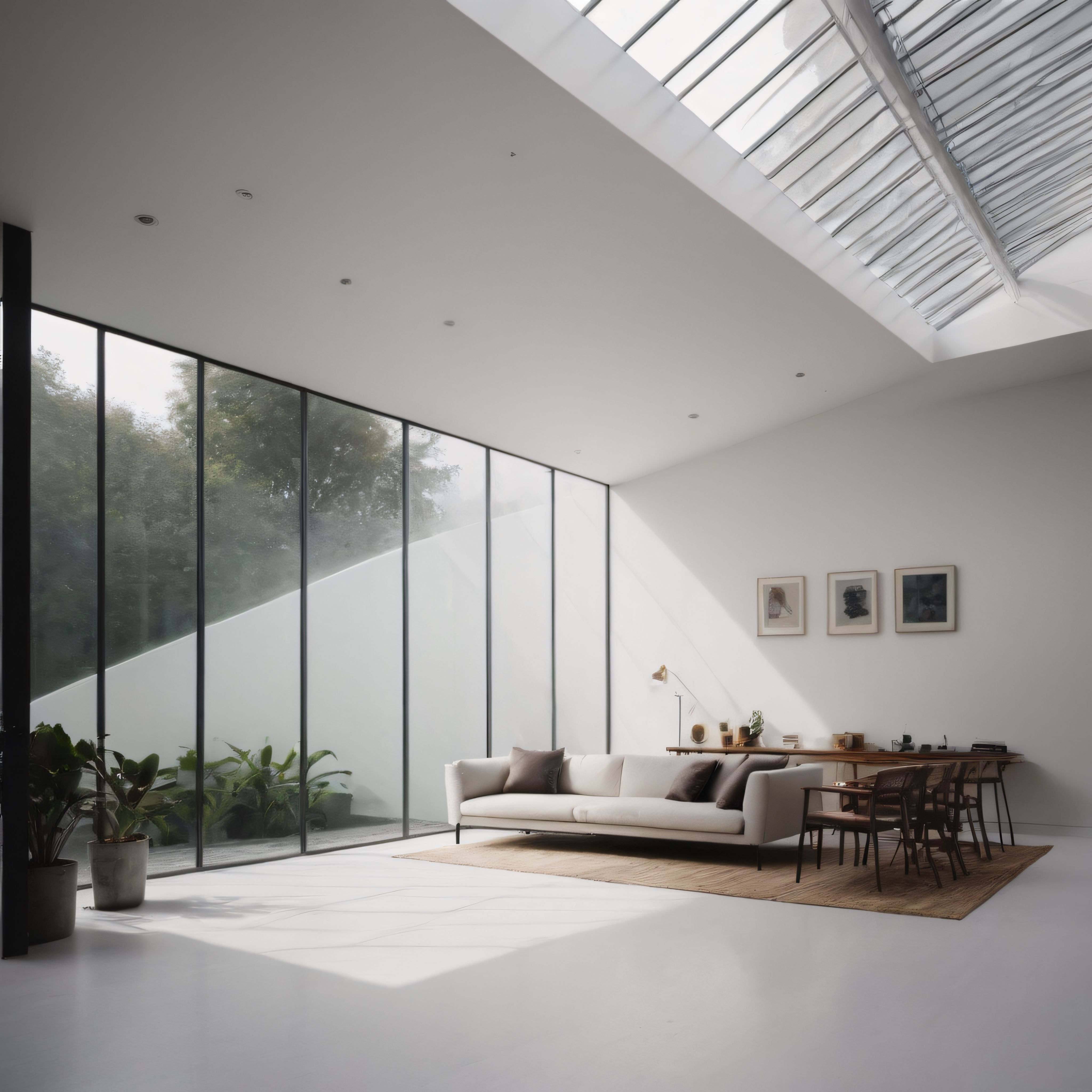 Doğal Işıkla Beslenen Minimalist Bir Oturma ve Çalışma Alanı Tasarımı