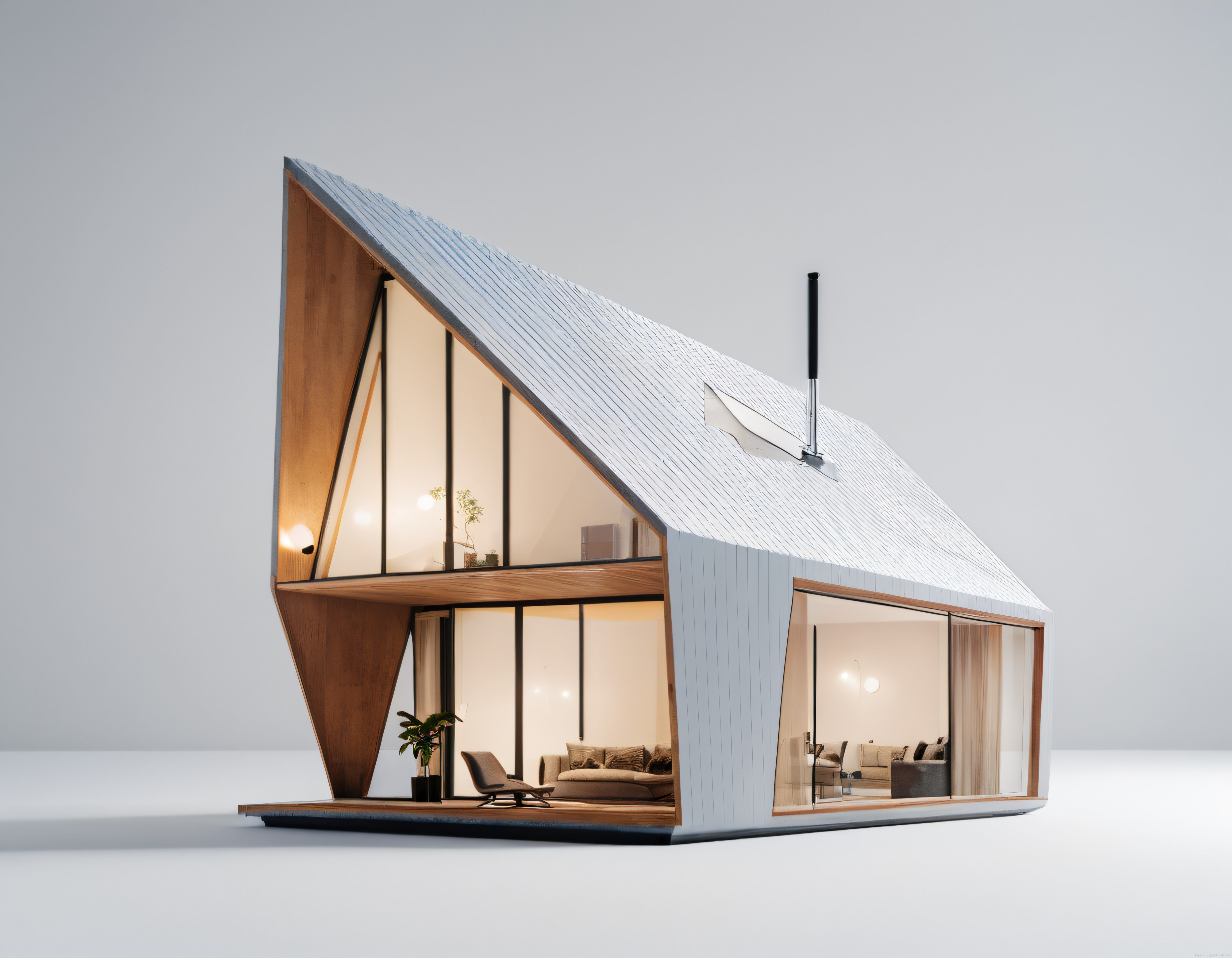 Doğal Işıkla Bütünleşen Modern Üçgen Çatılı Ahşap ve Cam Villa