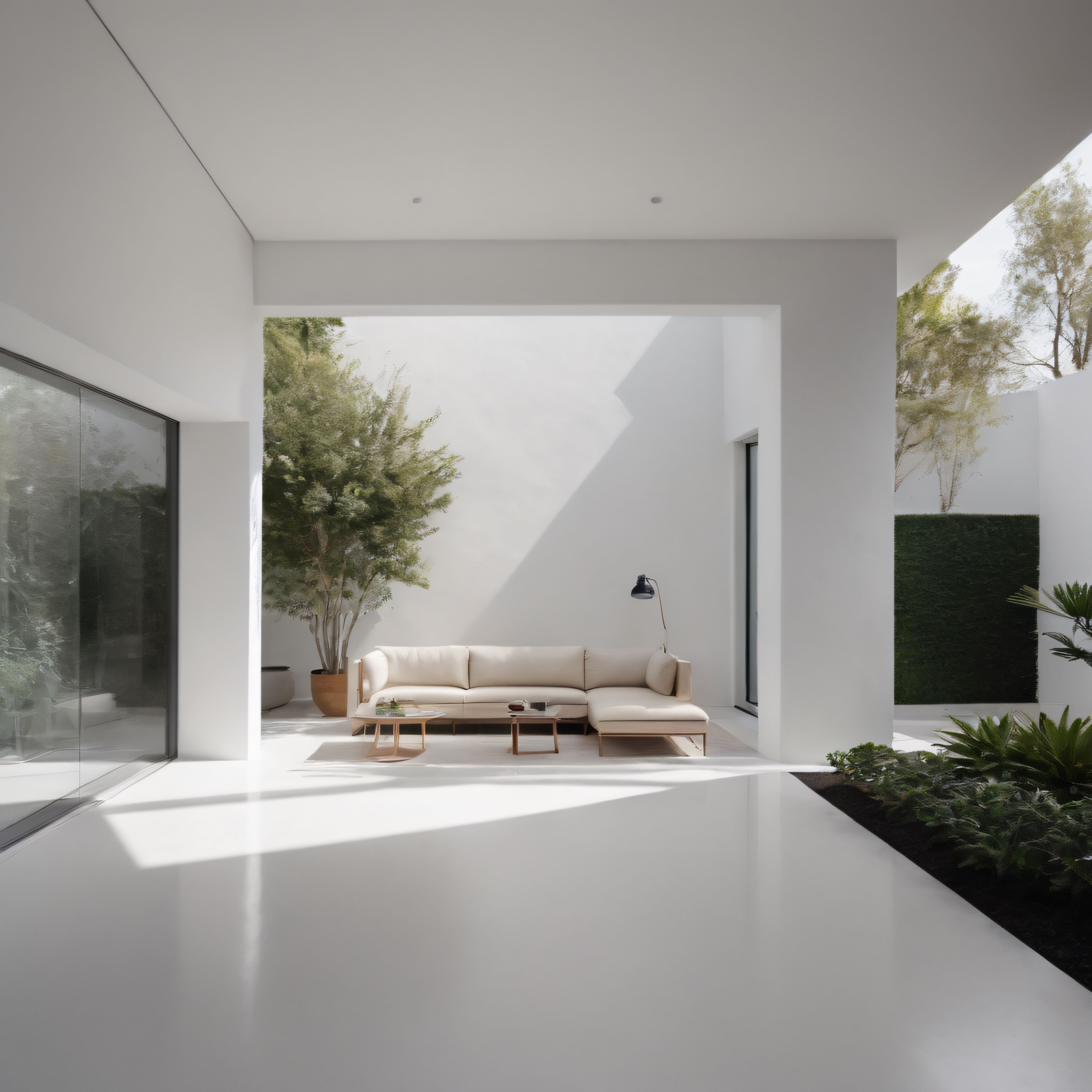Doğal Işıkla Büyüleyen Minimalist Beyaz Villa İç Mekanı ve Yeşil Bitkiler