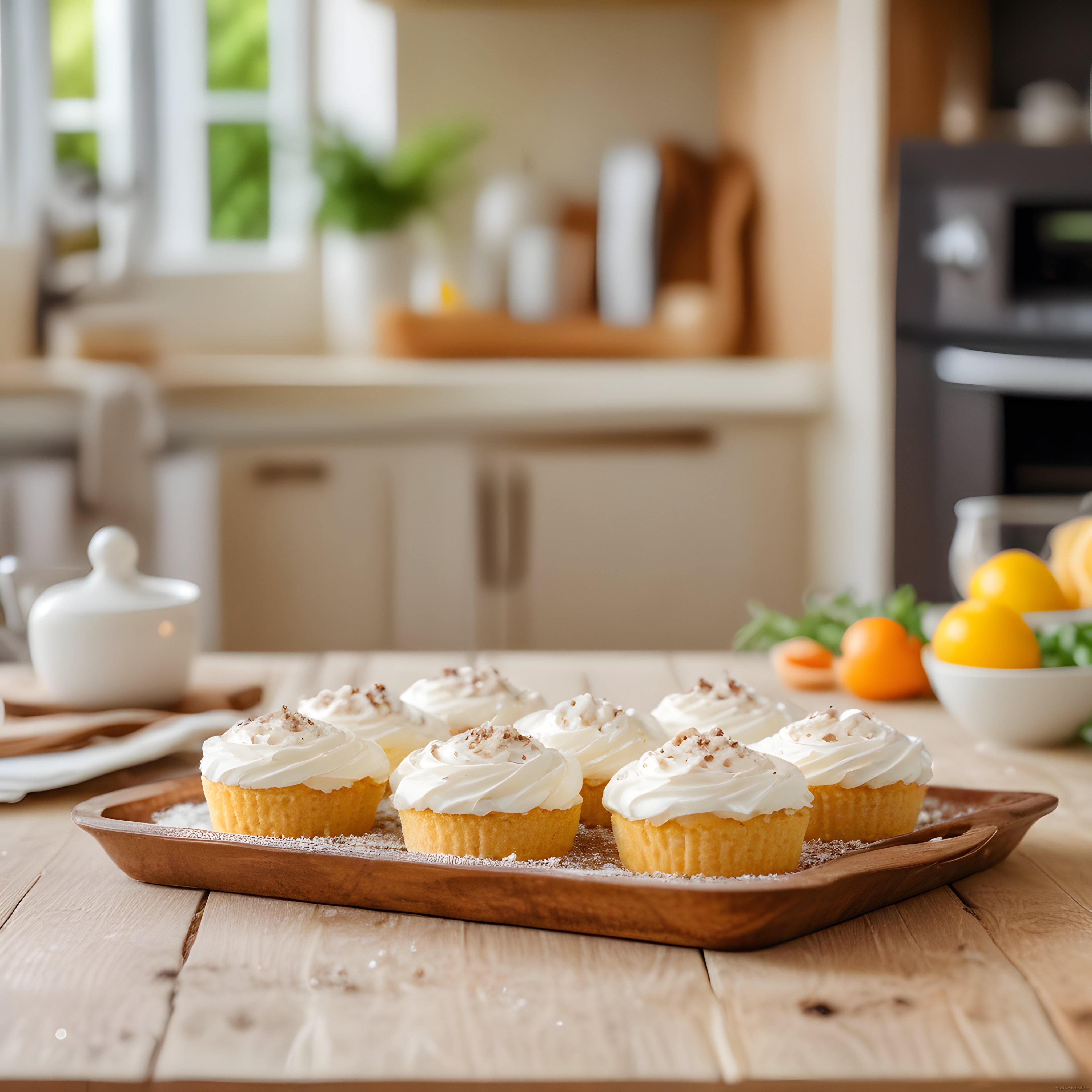 Doğal Işıklı Sıcacık Mutfakta Kremalı Cupcakeler ve Rustik Sunum