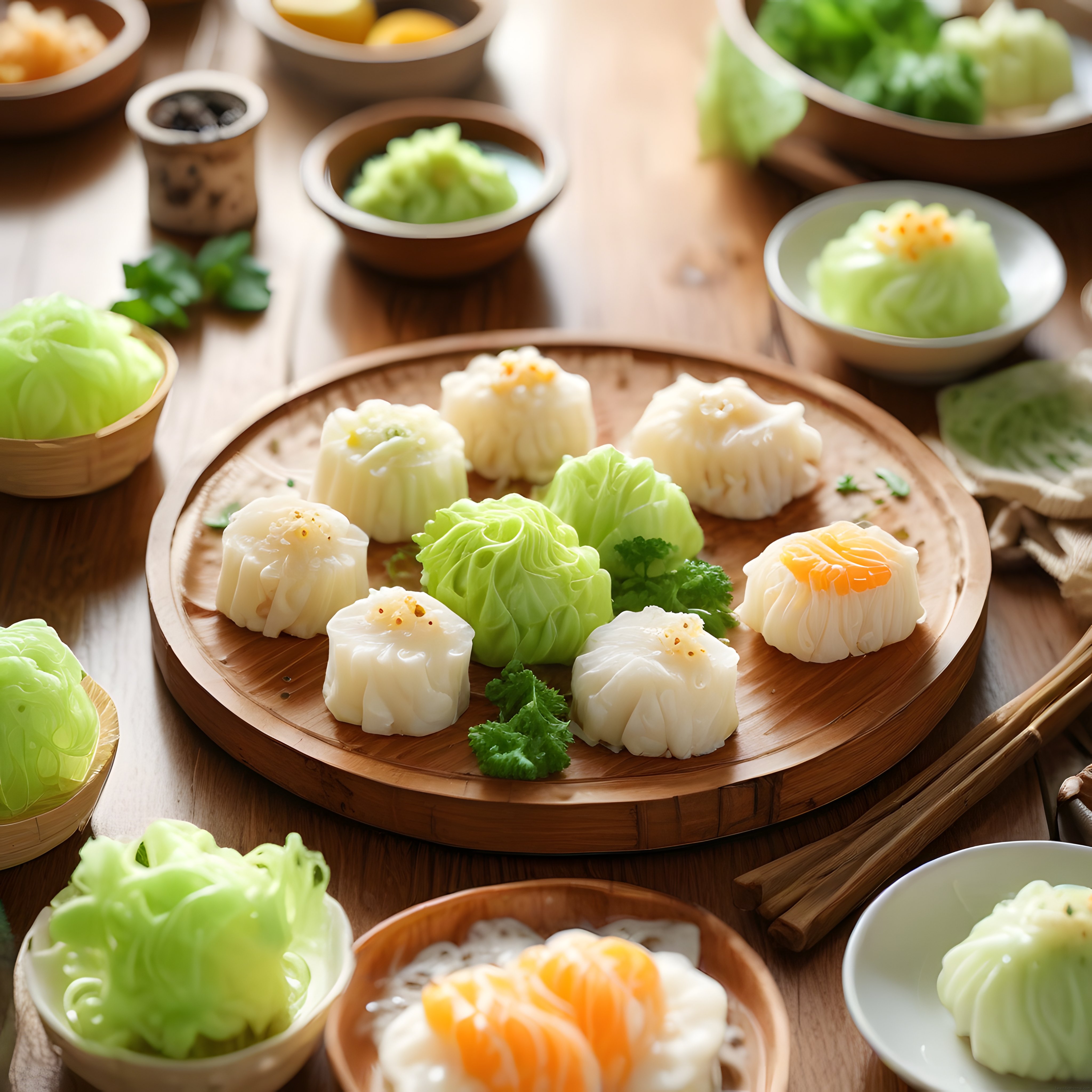 Doğal Işıkta Bambu Sepetlerde Renkli Buharda Pişmiş Dim Sum ve Asya Mantıları