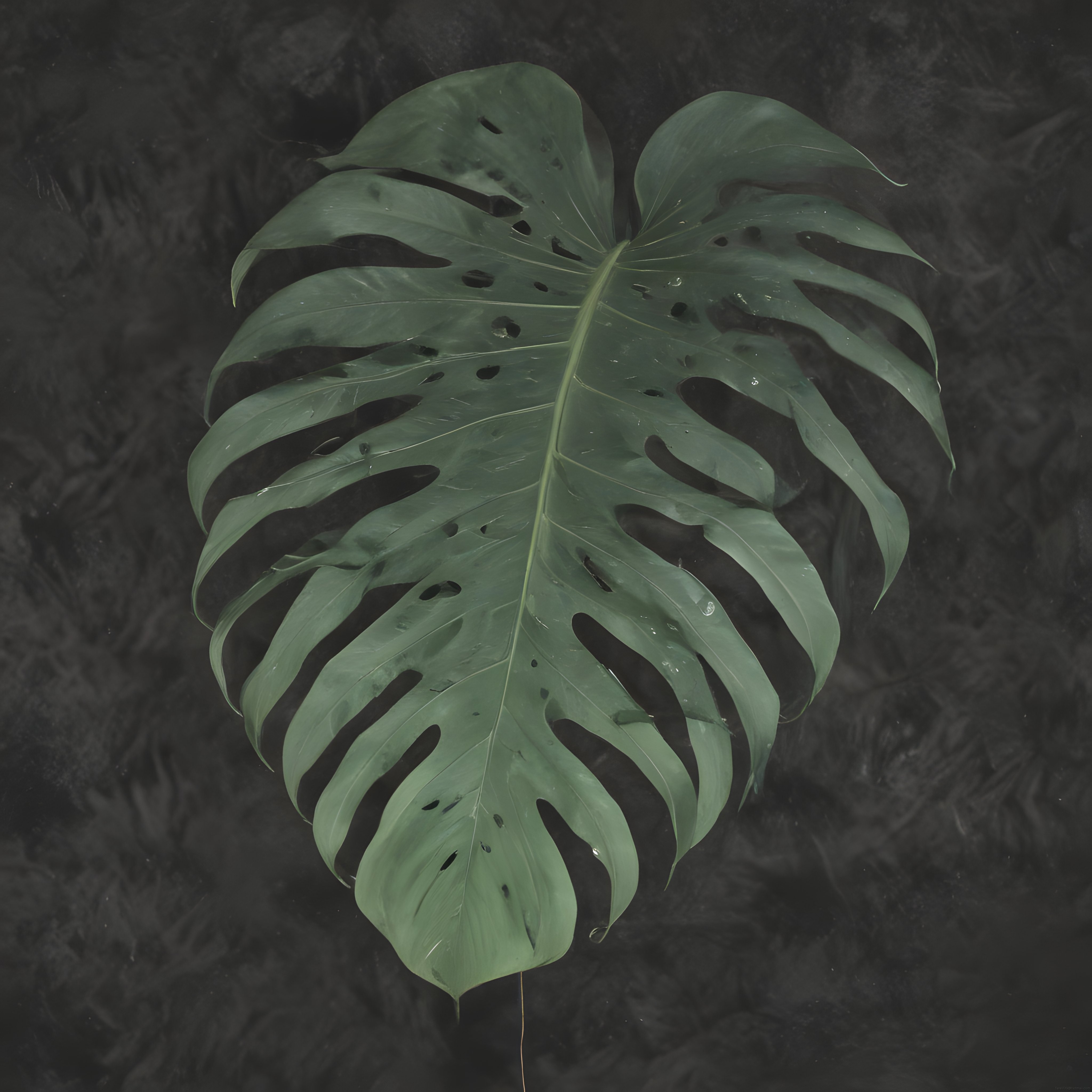 Doğal Işıkta Koyu Fon Üzerinde Parlayan Taze Monstera Deliciosa Yaprağı