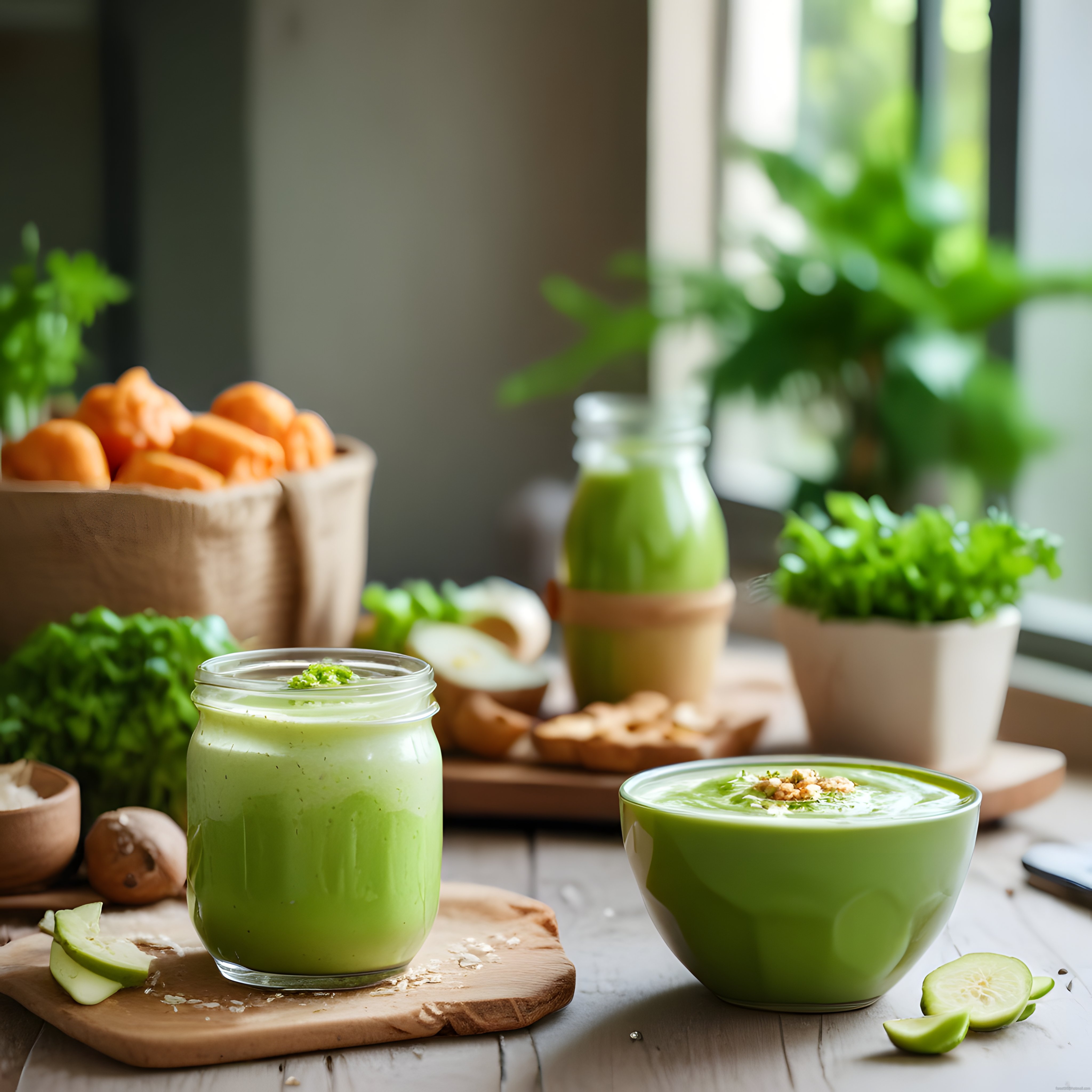 Doğal Malzemelerle Hazırlanan Ev Yapımı Yeşil Smoothie ve Sağlıklı Kase