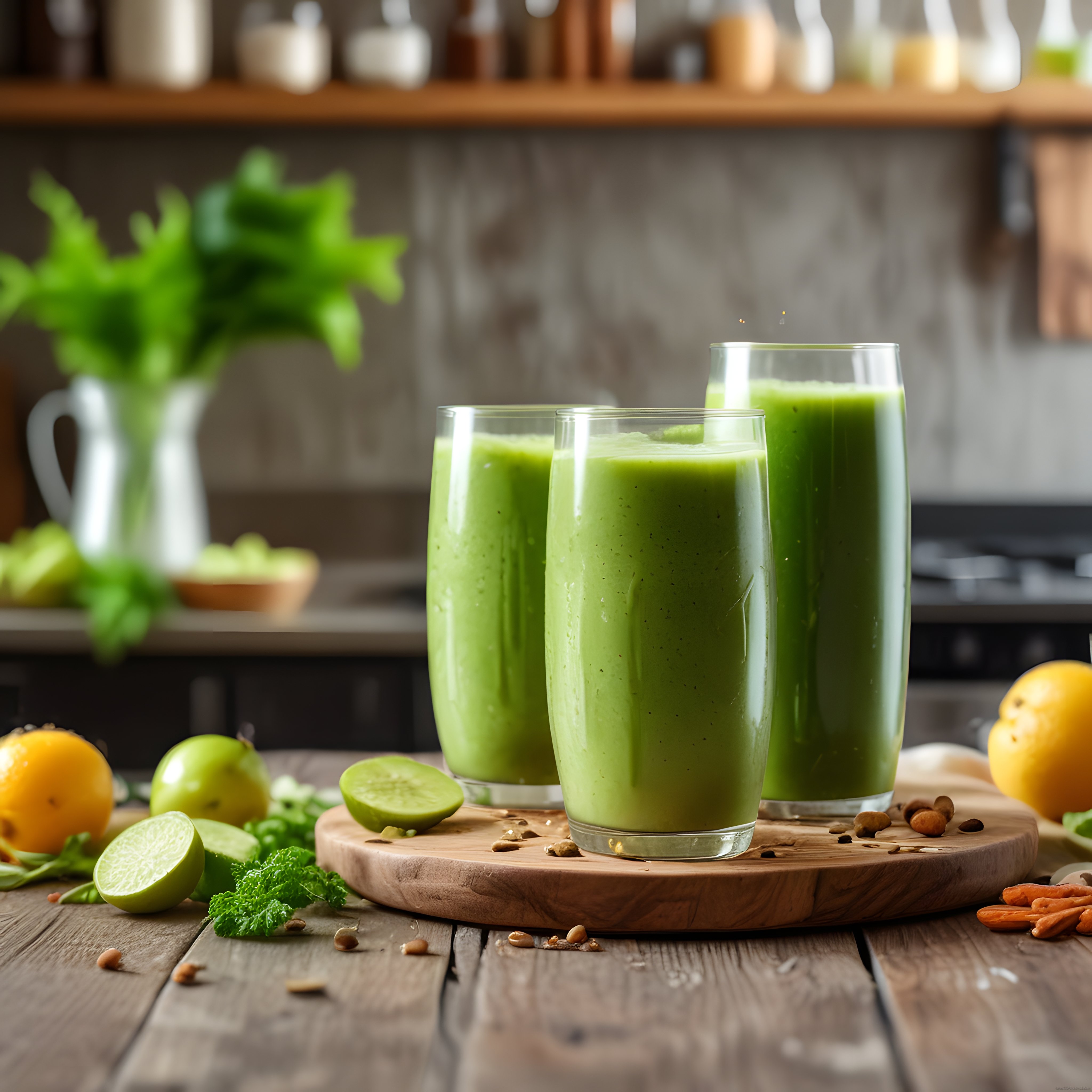 Doğal Malzemelerle Hazırlanmış Taze Yeşil Smoothie ve Detoks İçecekleri