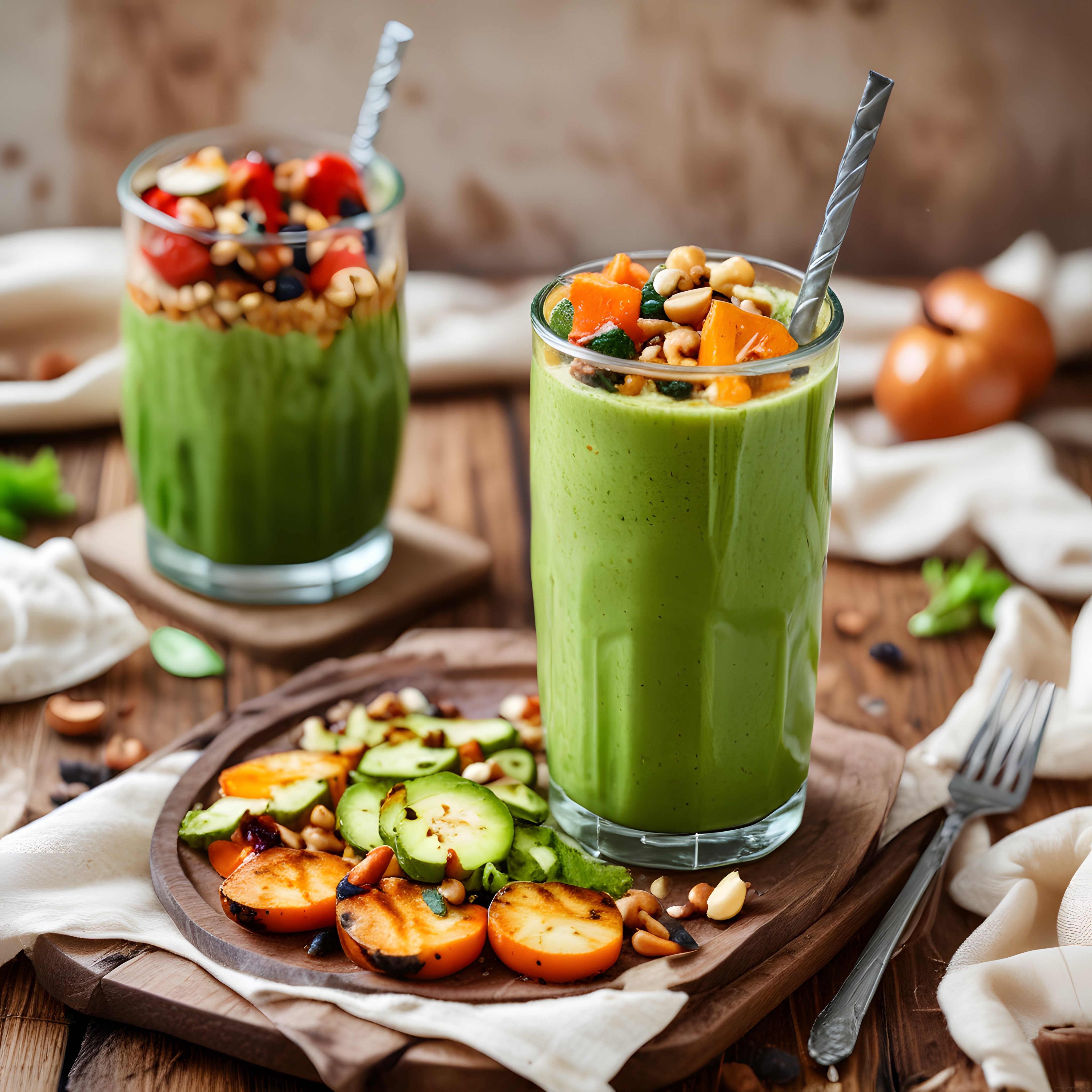 Doğal Malzemeli Yeşil Detoks Smoothie ve Sağlıklı Kahvaltı Sunumu