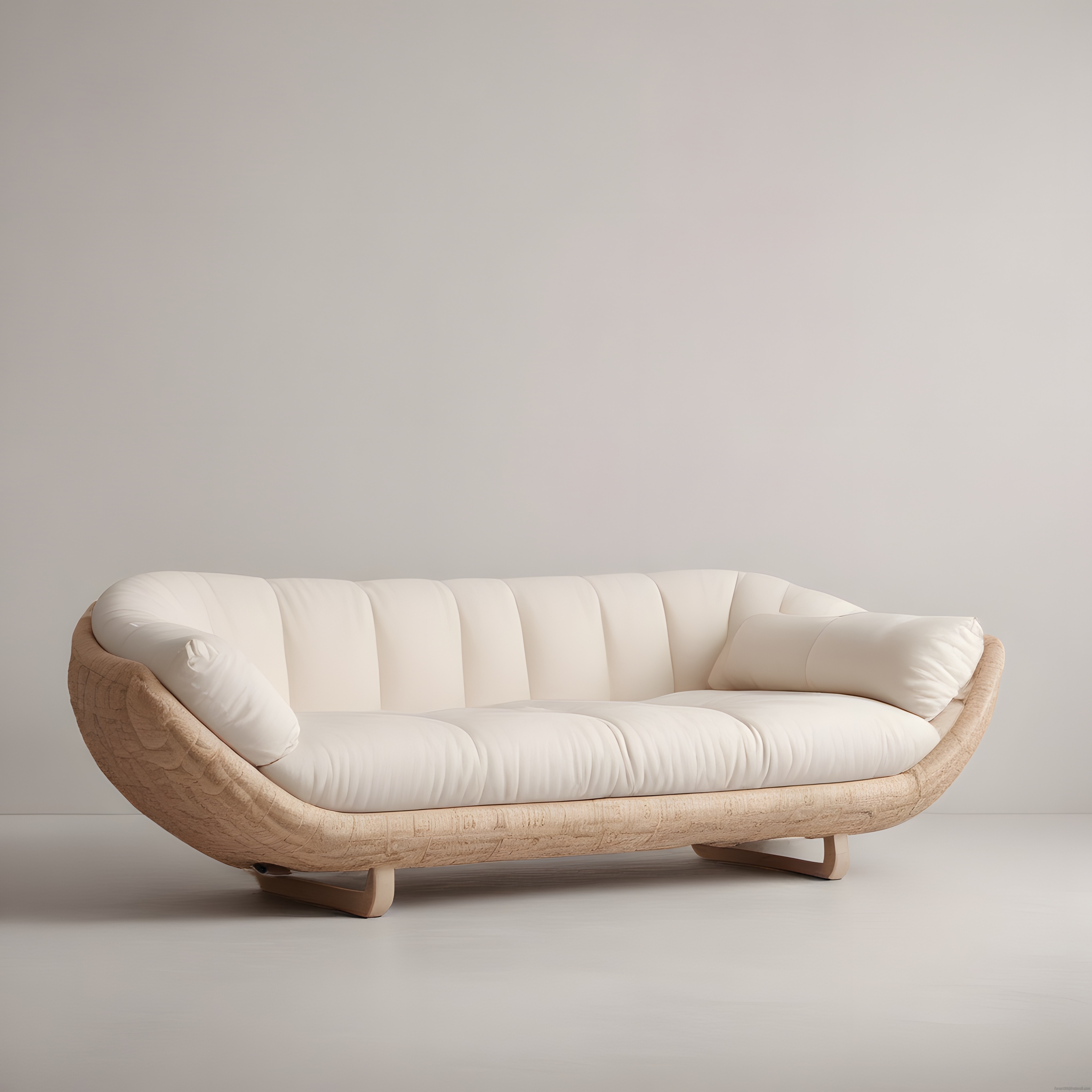 doğal örgü çerçeveli organik koltuk beyaz minderleriyle minimal stil