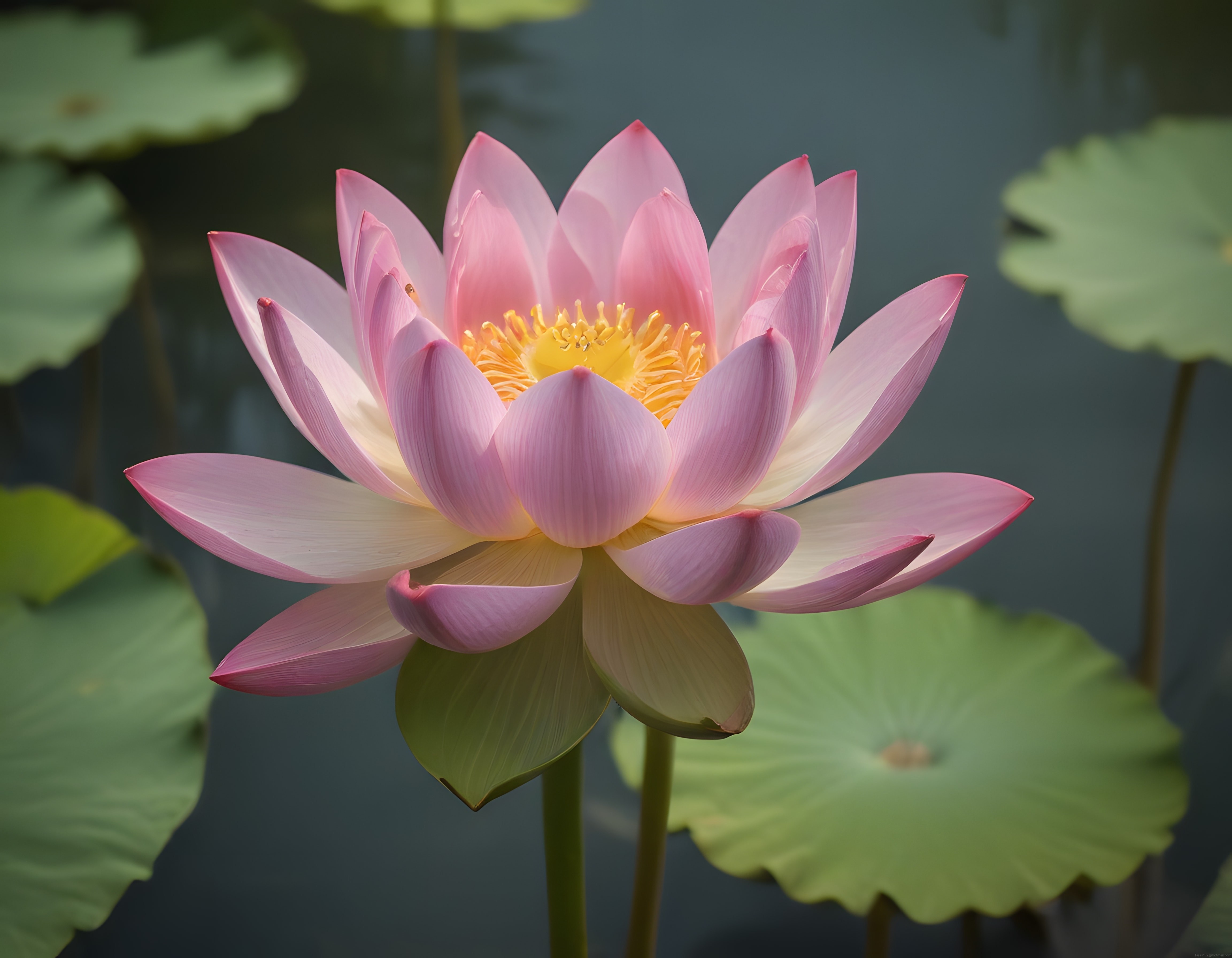 Doğal Ortamında Büyüleyici Güzellikte Pembe Lotus Çiçeği ve Yeşil Yapraklar