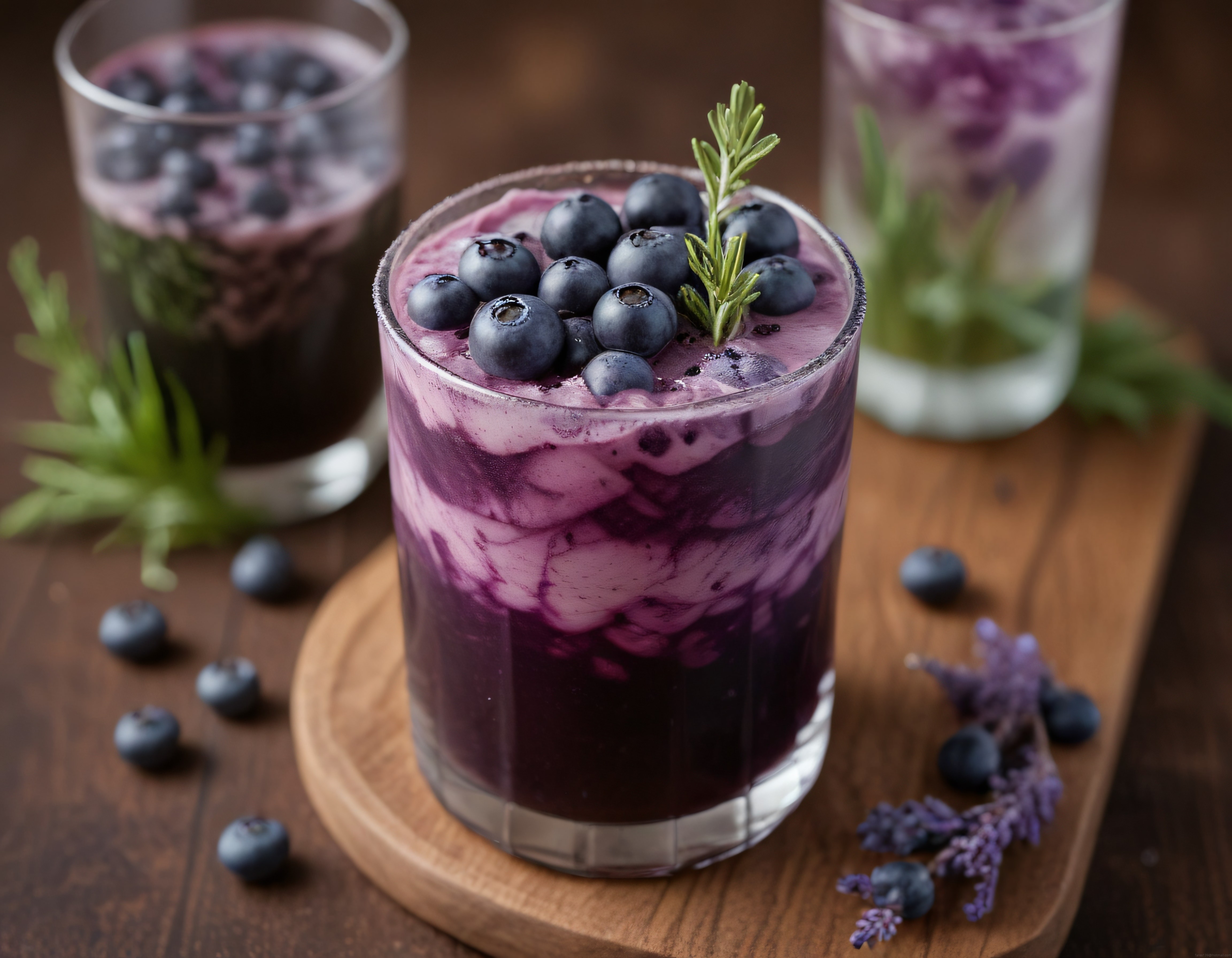 Doğal Yaban Mersinli Smoothie Bardağı: Biberiye Süslemeli Serin İçecek
