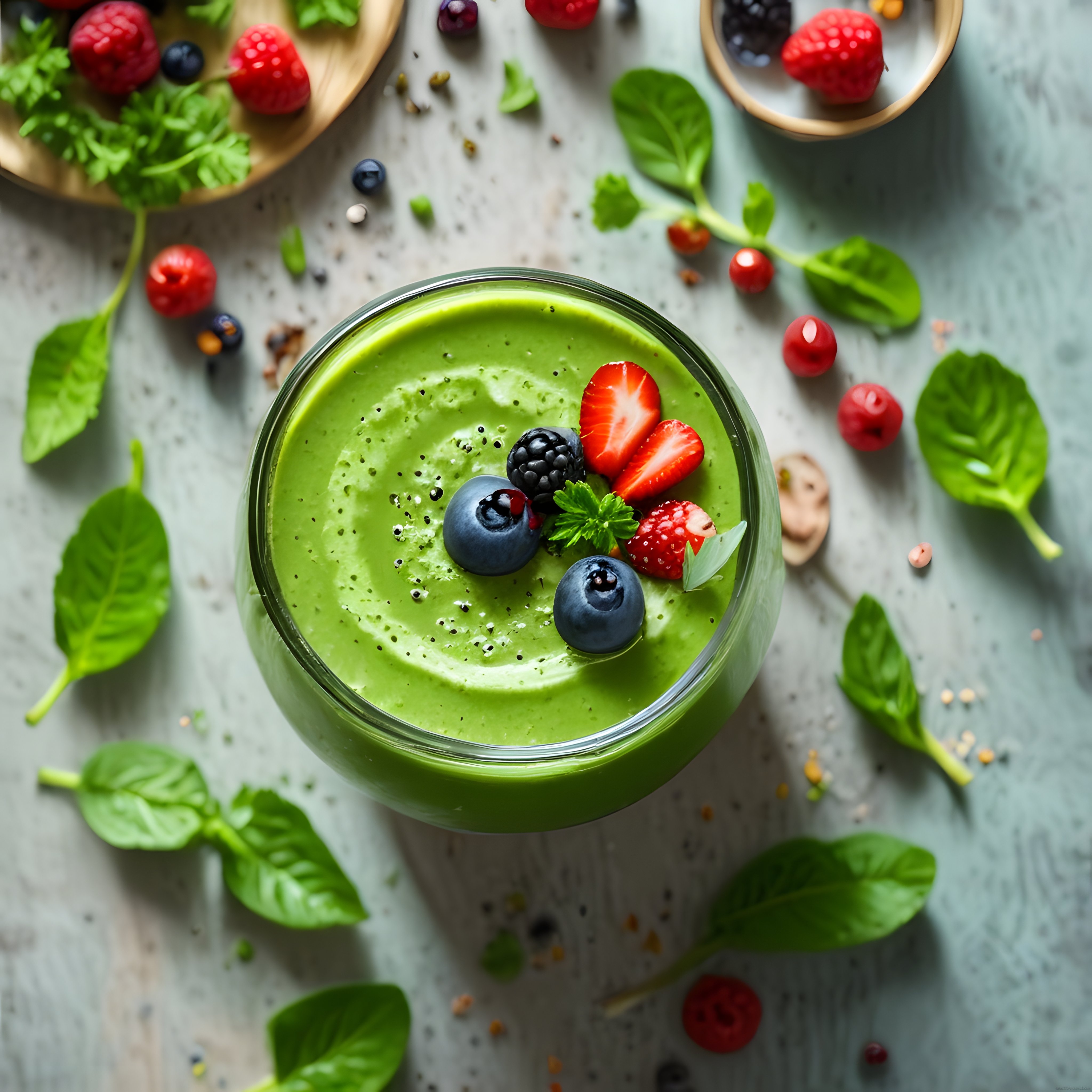 Doğal Yeşil Smoothie Bowl: Taze Orman Meyveli ve Ispanaklı Kahvaltı Kasesi