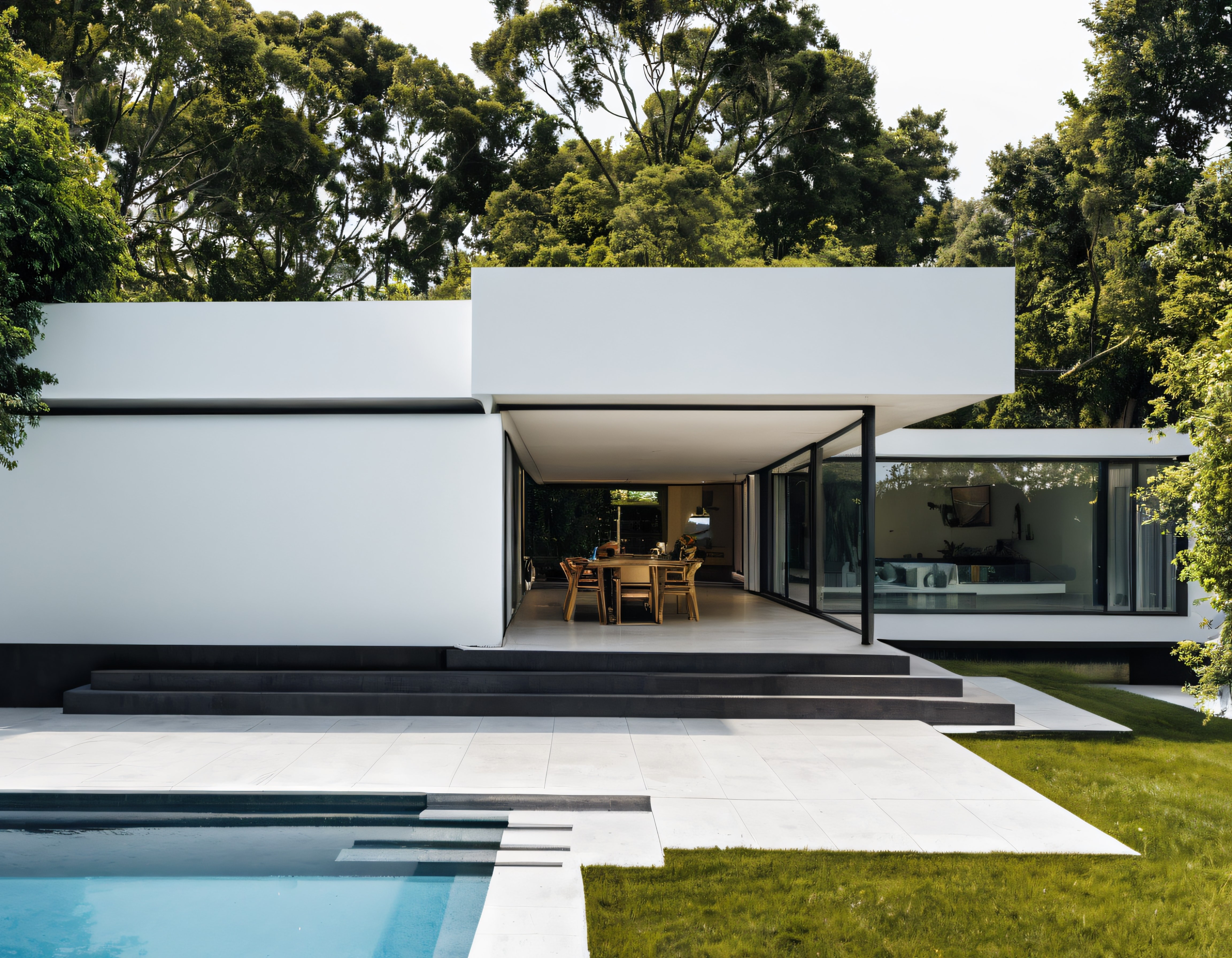 Doğanın İçinde Gizlenmiş Modern Beyaz Villa ve Havuz Tasarımı