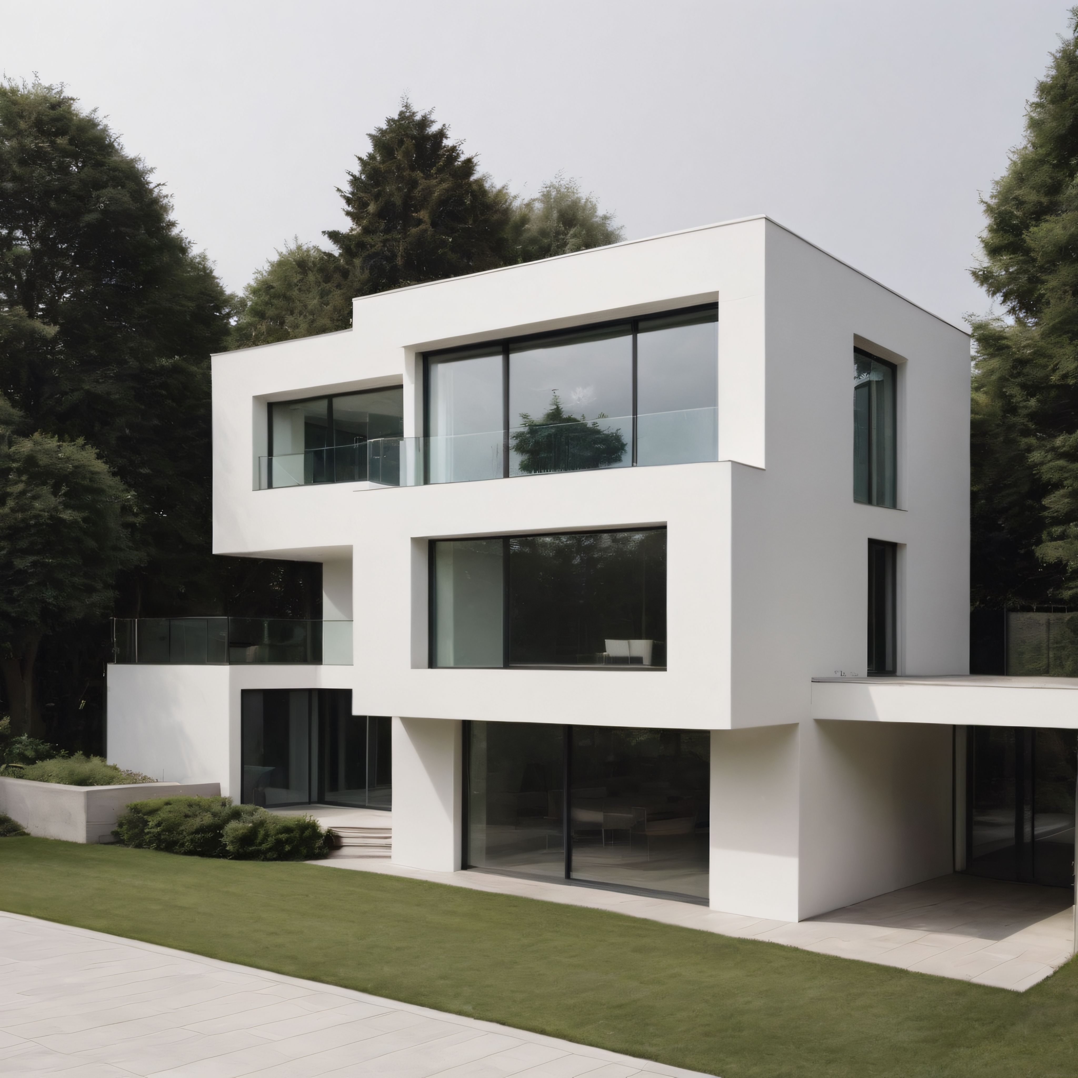 Doğanın İçinde Gömülü Beyaz Beton ve Camdan Oluşan Modern Villa Tasarımı