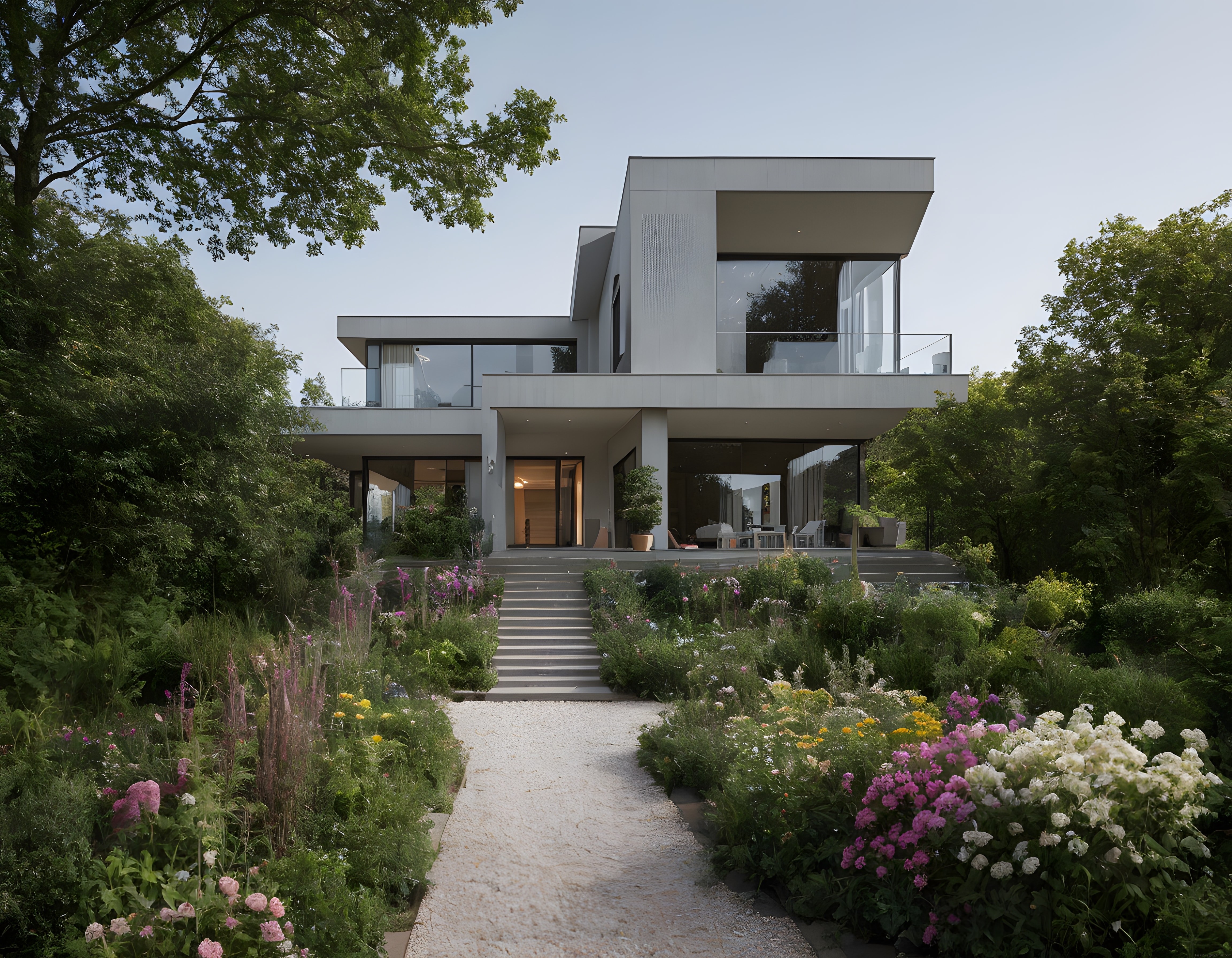 Doğanın İçinde Modern Bir Cennet: Çiçeklerle Çevrili Çağdaş Villa