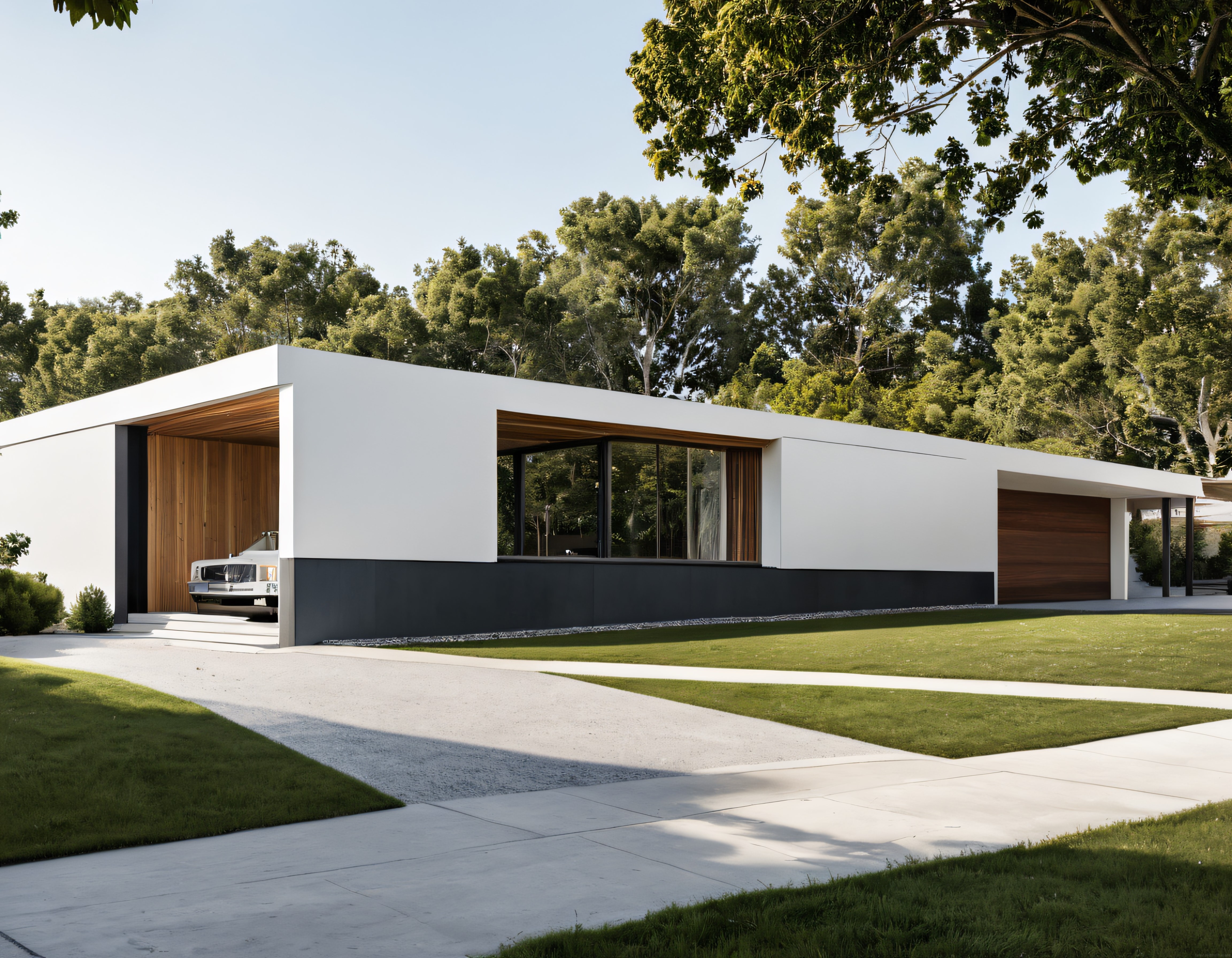 Doğanın İçinde Sırtüstü Yatan Beyaz ve Ahşap Detaylı Modern Mimari Ev