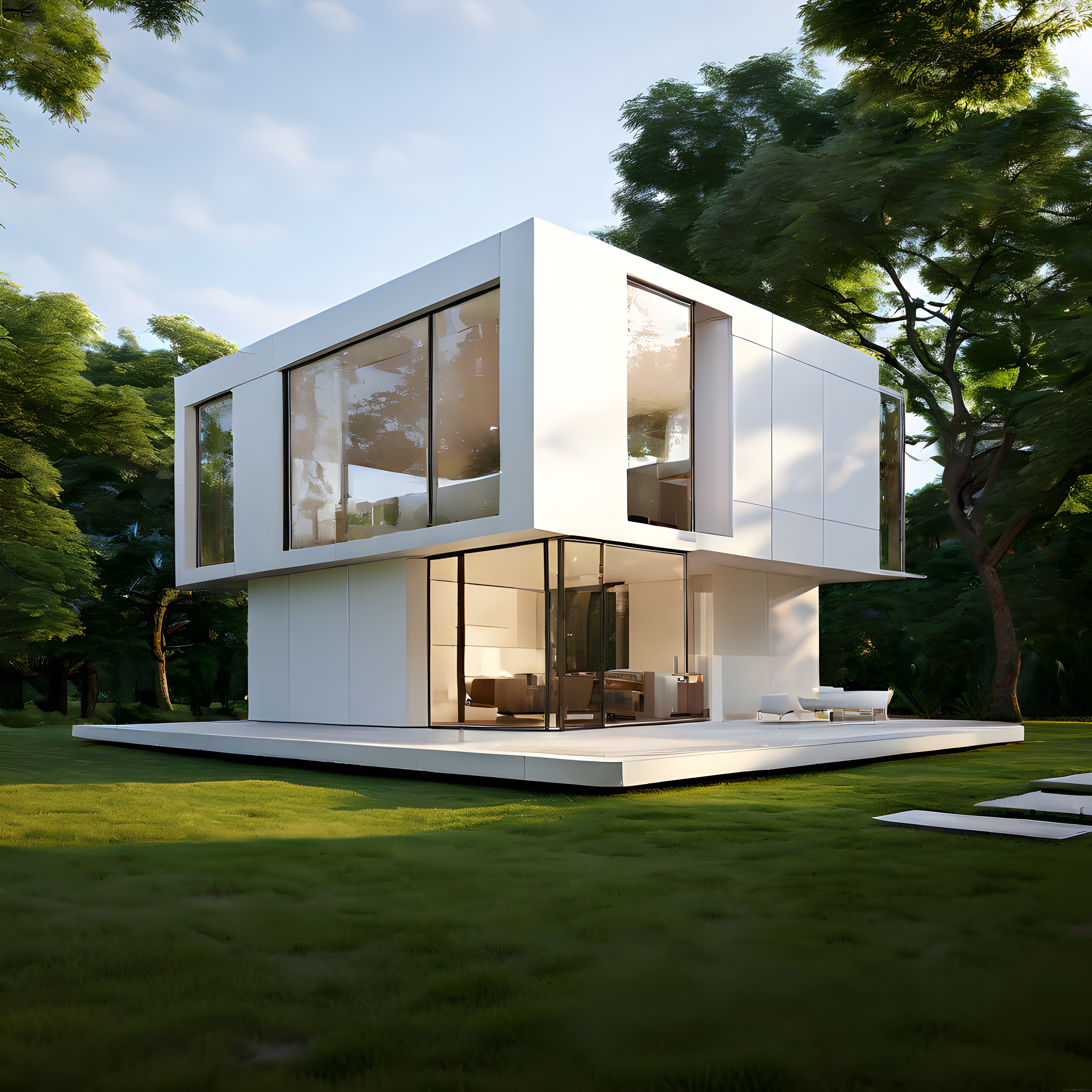 Doğanın İçinde Yer Alan Modern Beyaz Kübik Villa ve Minimalist Mimari Örneği