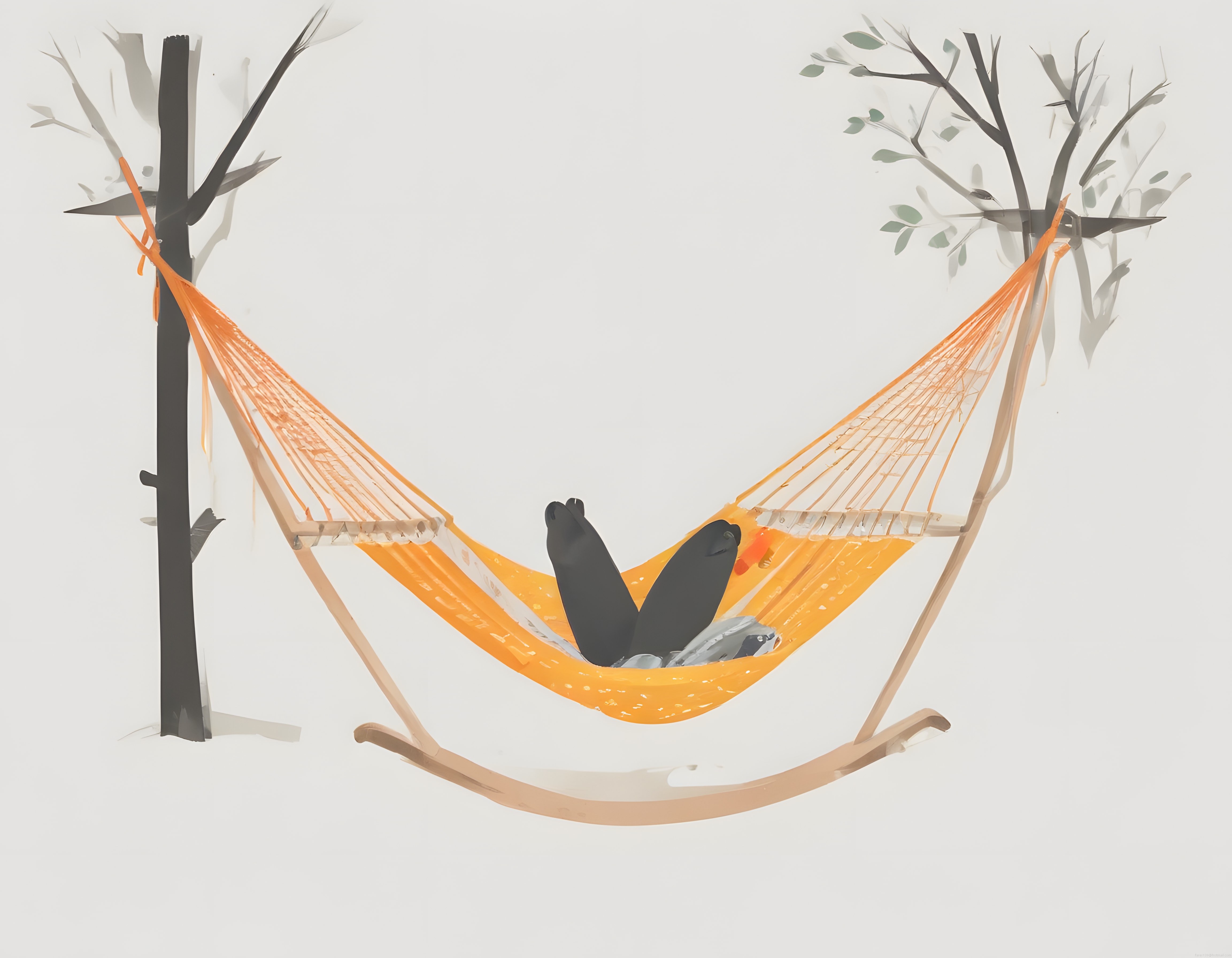 Doğanın kucağında hamak keyfi: huzur veren minimalist illüstrasyon