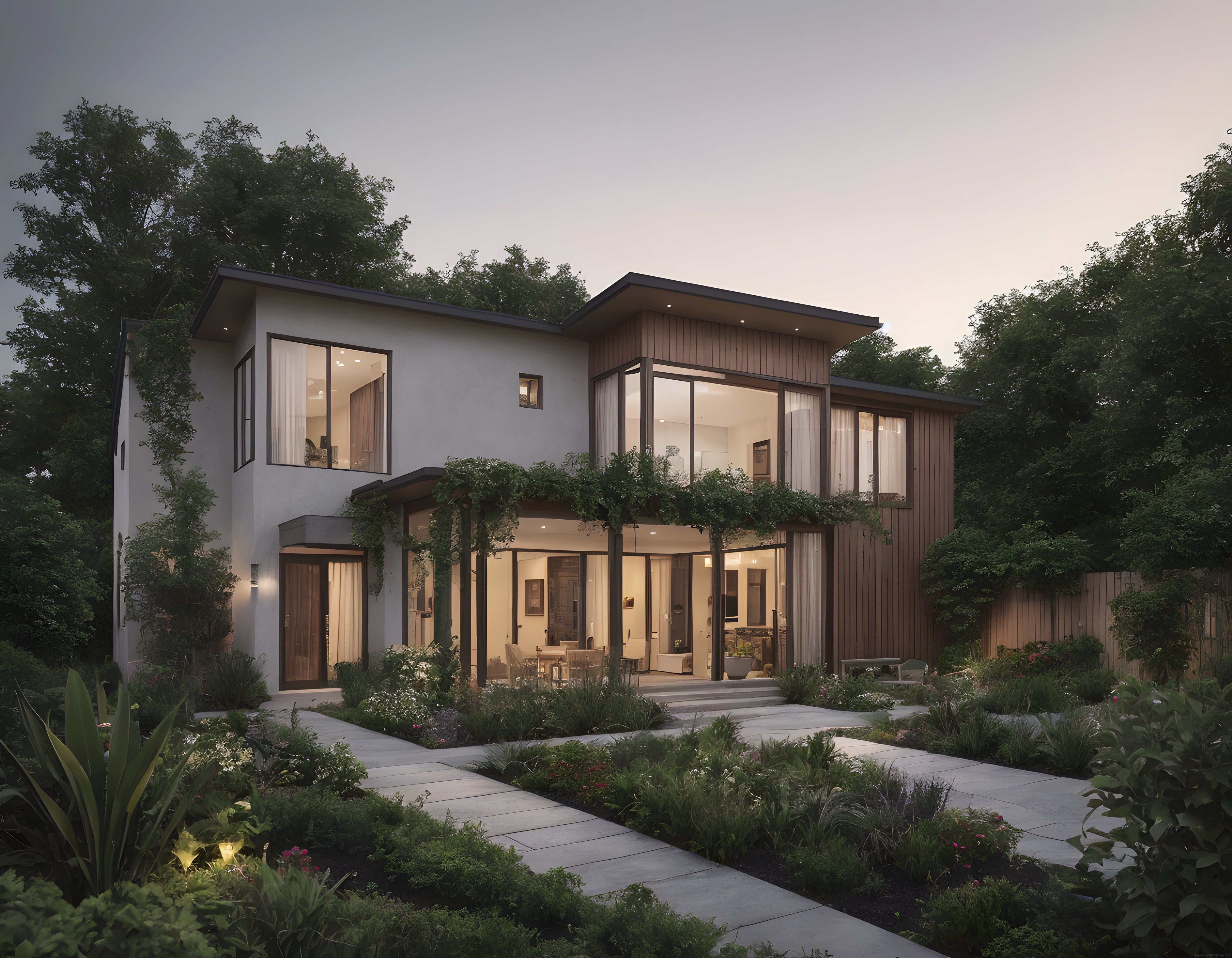 Doğanın Kucağında Sıcak Işıklarla Aydınlanan Lüks Çağdaş Villa Tasarımı