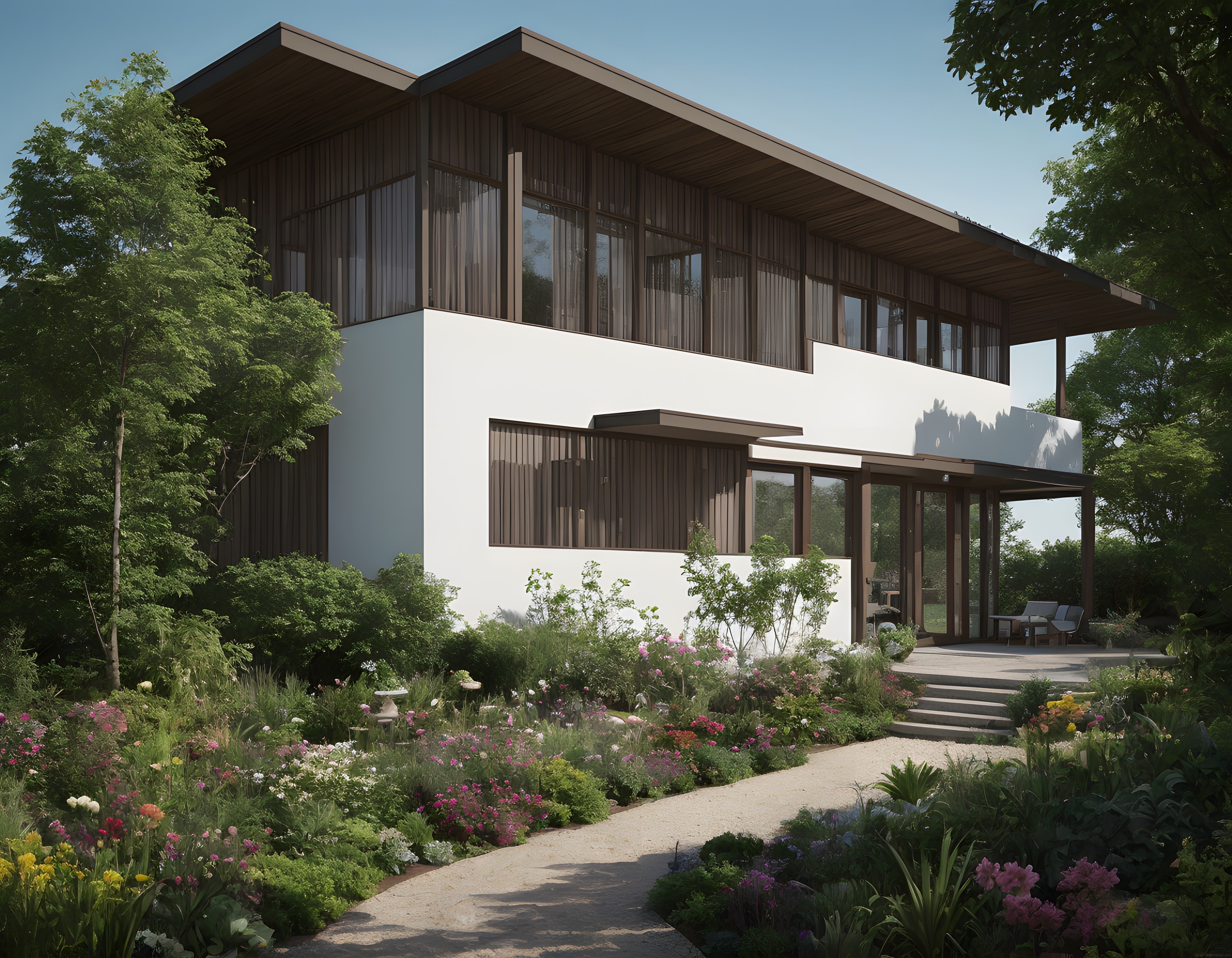 Doğanın Kucağındaki Modern Ahşap ve Beyaz Detaylı Çağdaş Ev Tasarımı