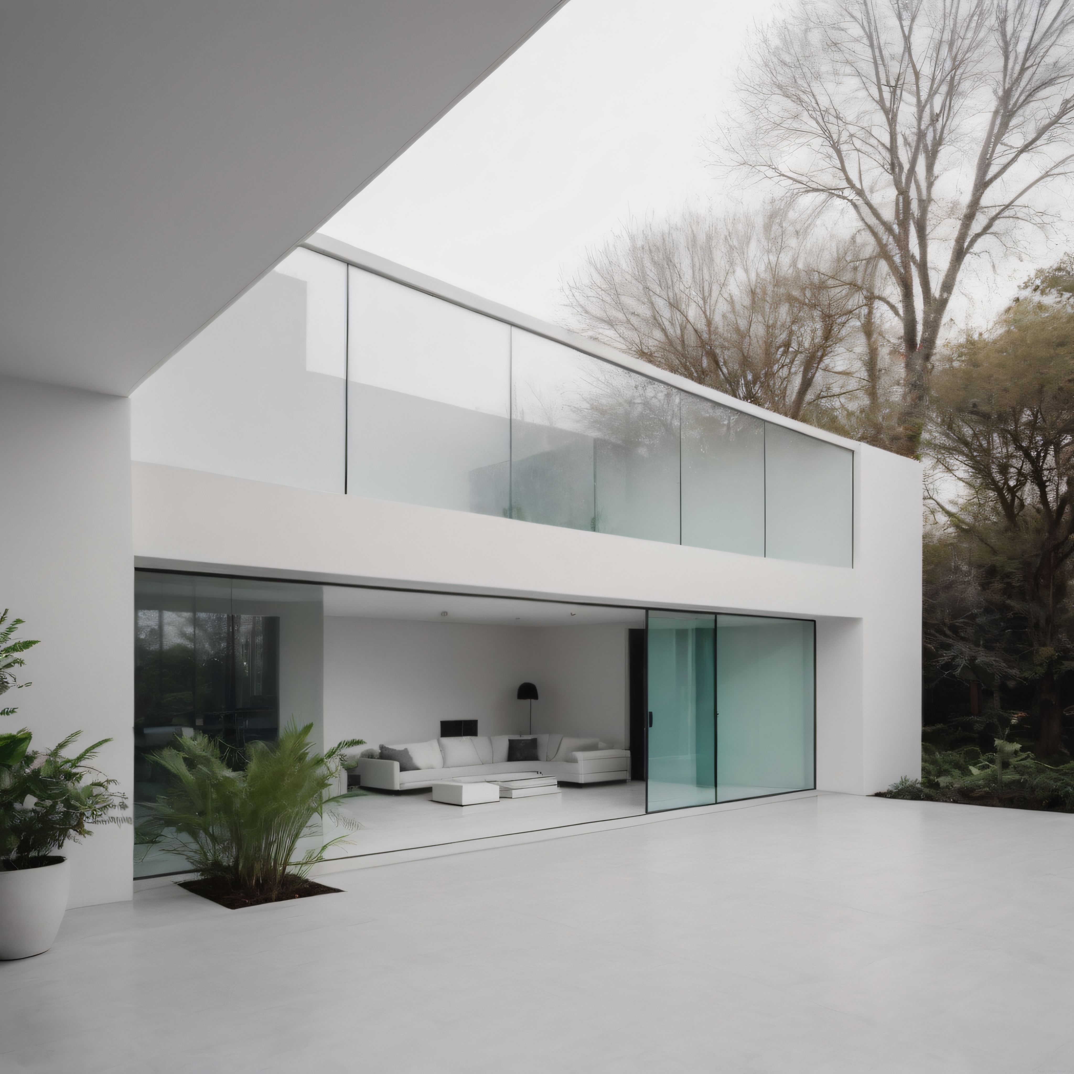 Doğayla Bütünleşen Minimalist Beyaz Villa ve Modern Cam Cephe Tasarımı
