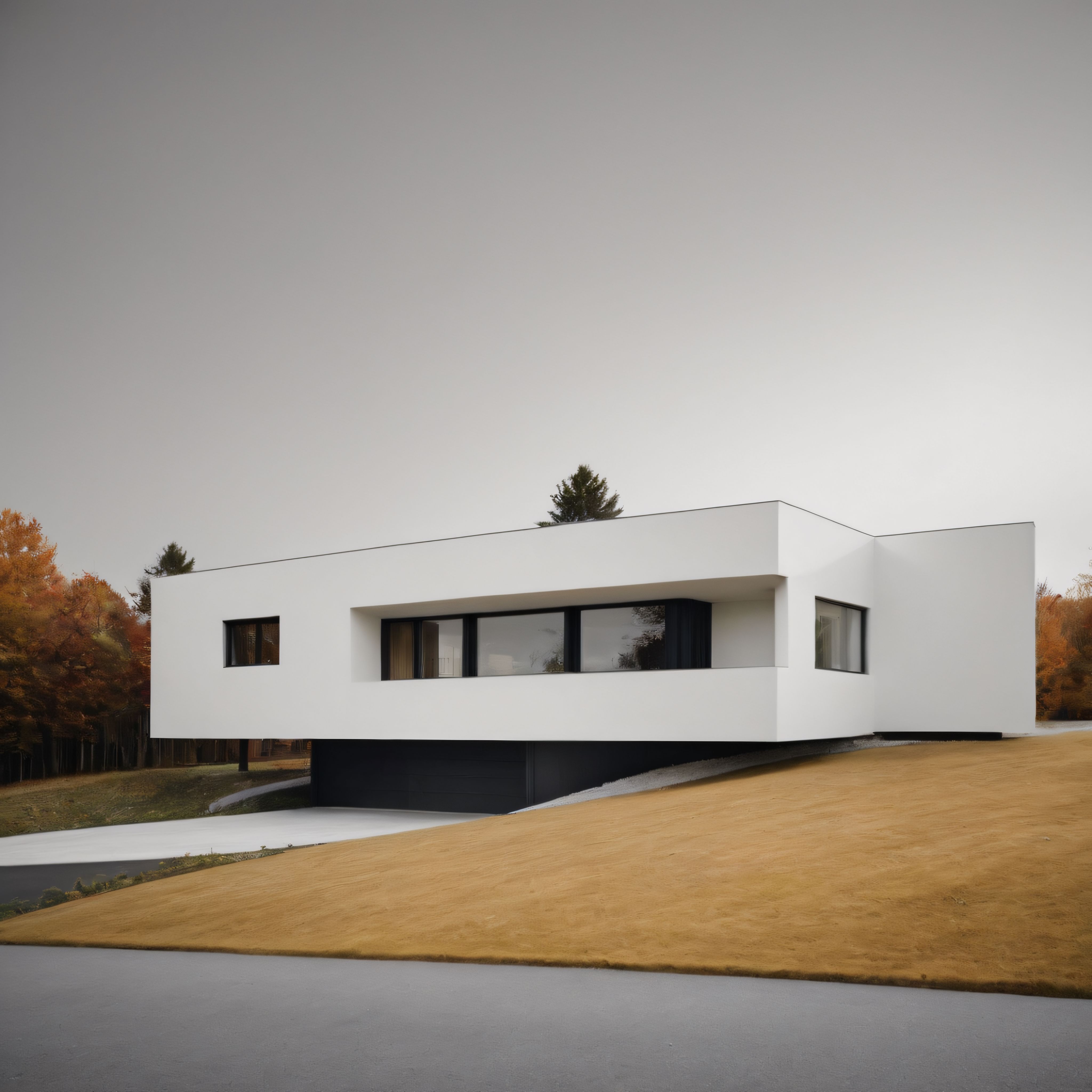 Doğayla Bütünleşen Modern Mimari: Sonbaharın İçindeki Minimalist Beyaz Ev