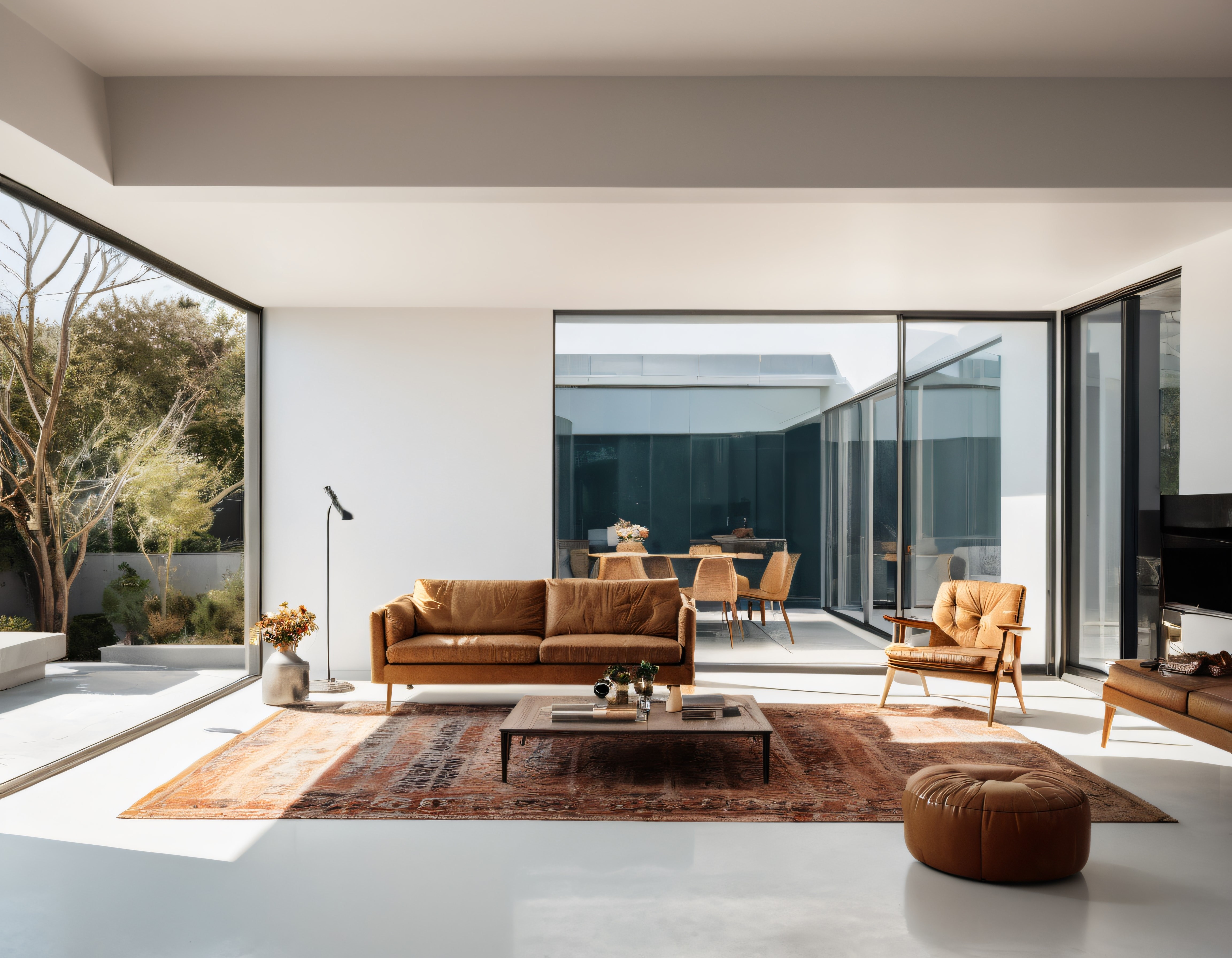 Doğayla Bütünleşen Modern Oturma Odası: Taba Deri ve Minimalist Dekorasyon