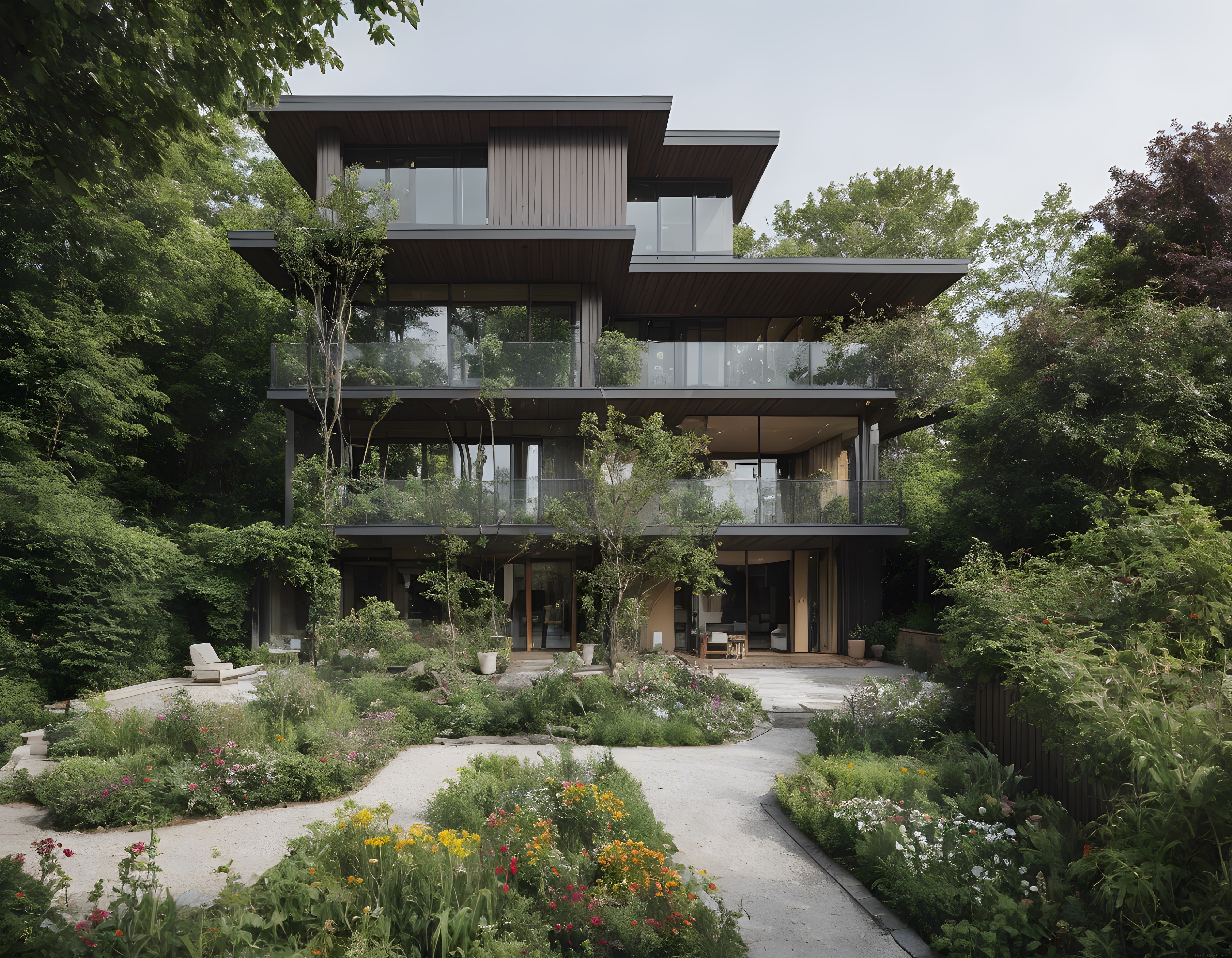 Doğayla Bütünleşen Modern Üç Katlı Ahşap ve Cam Villa Tasarımı