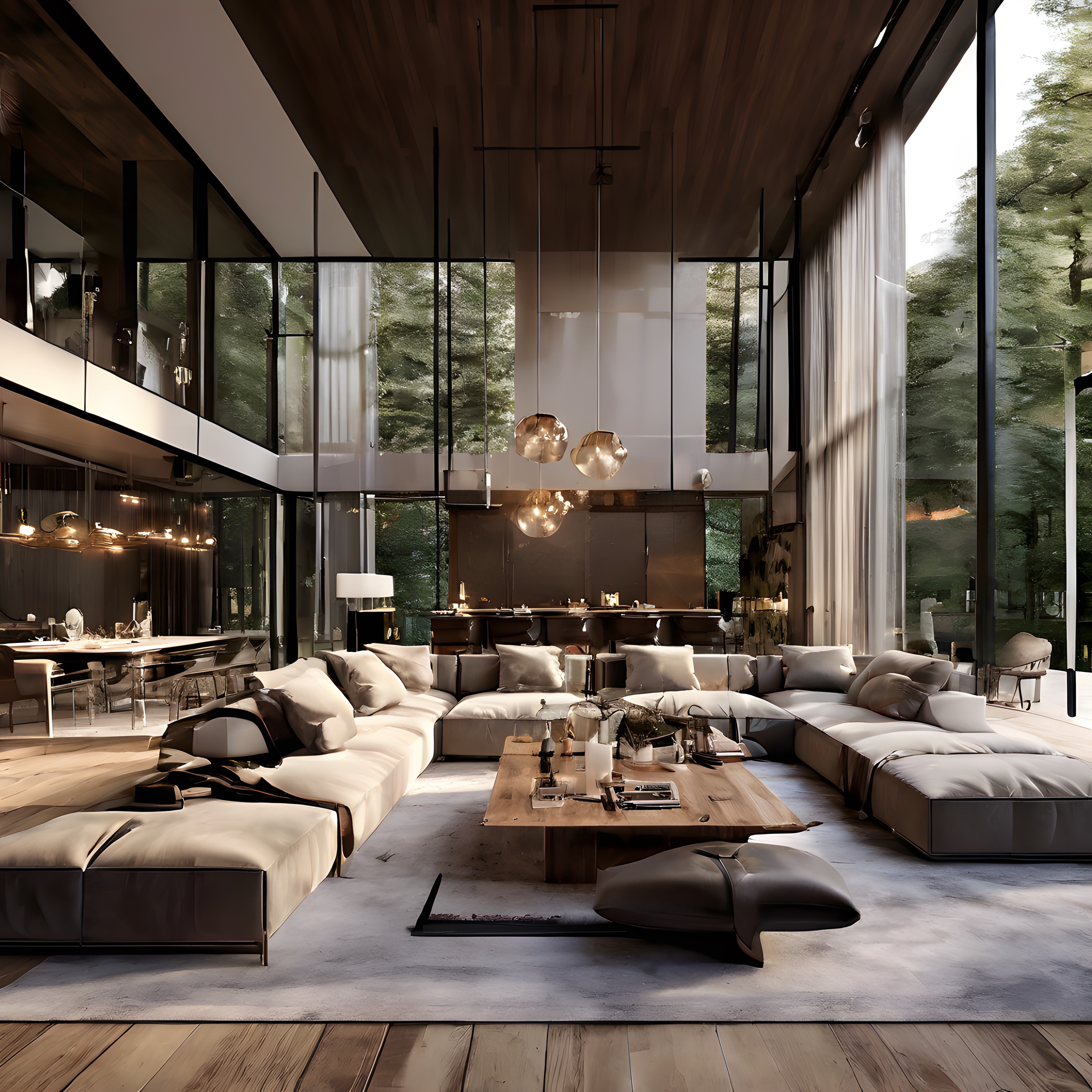 Doğayla İç İçe Geçmiş Çağdaş Lüks Villa Salon ve Yaşam Alanı Tasarımı