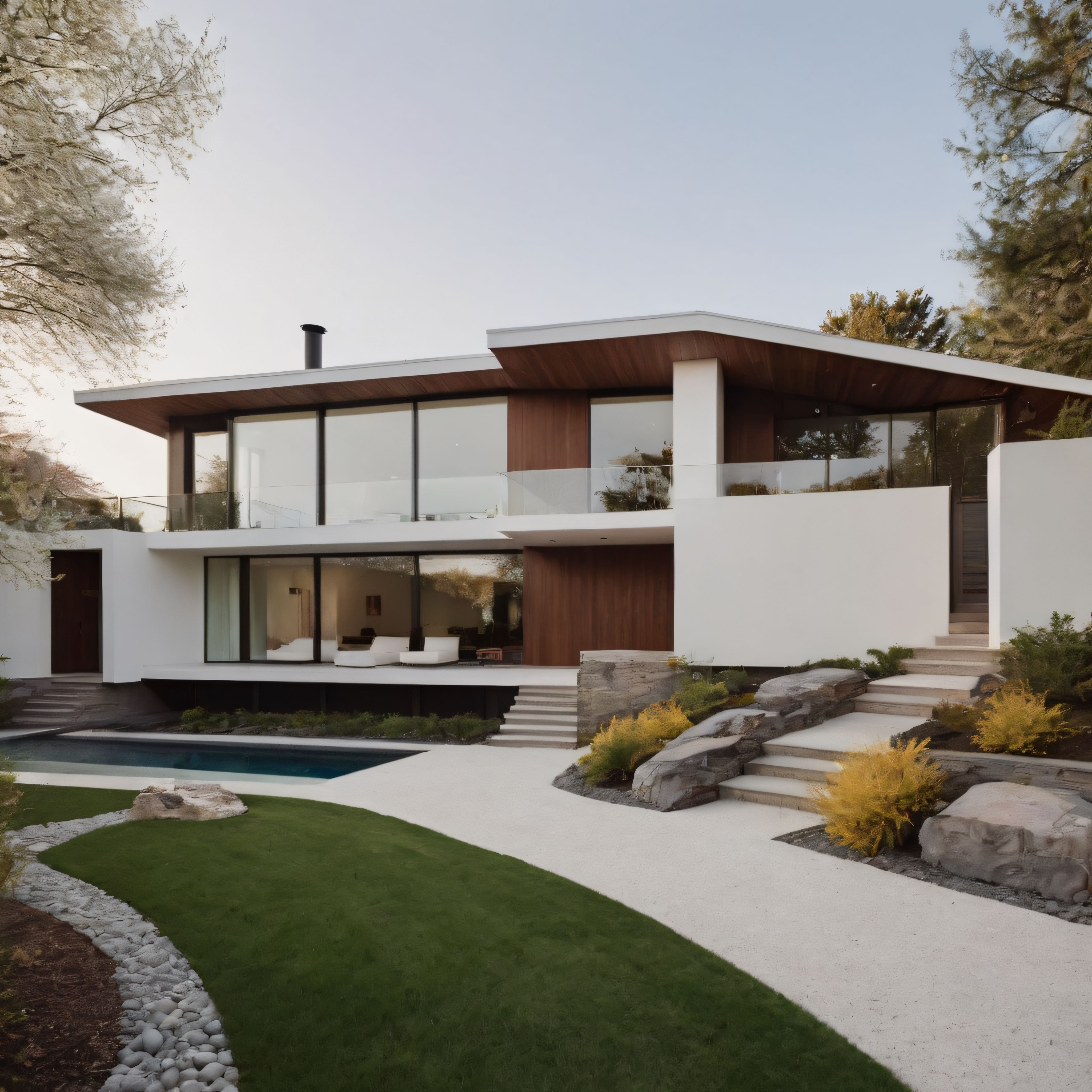 Doğayla İç İçe Modern Villa: Cam Cephe, Sade Çizgiler, Havuz ve Taş Bahçe