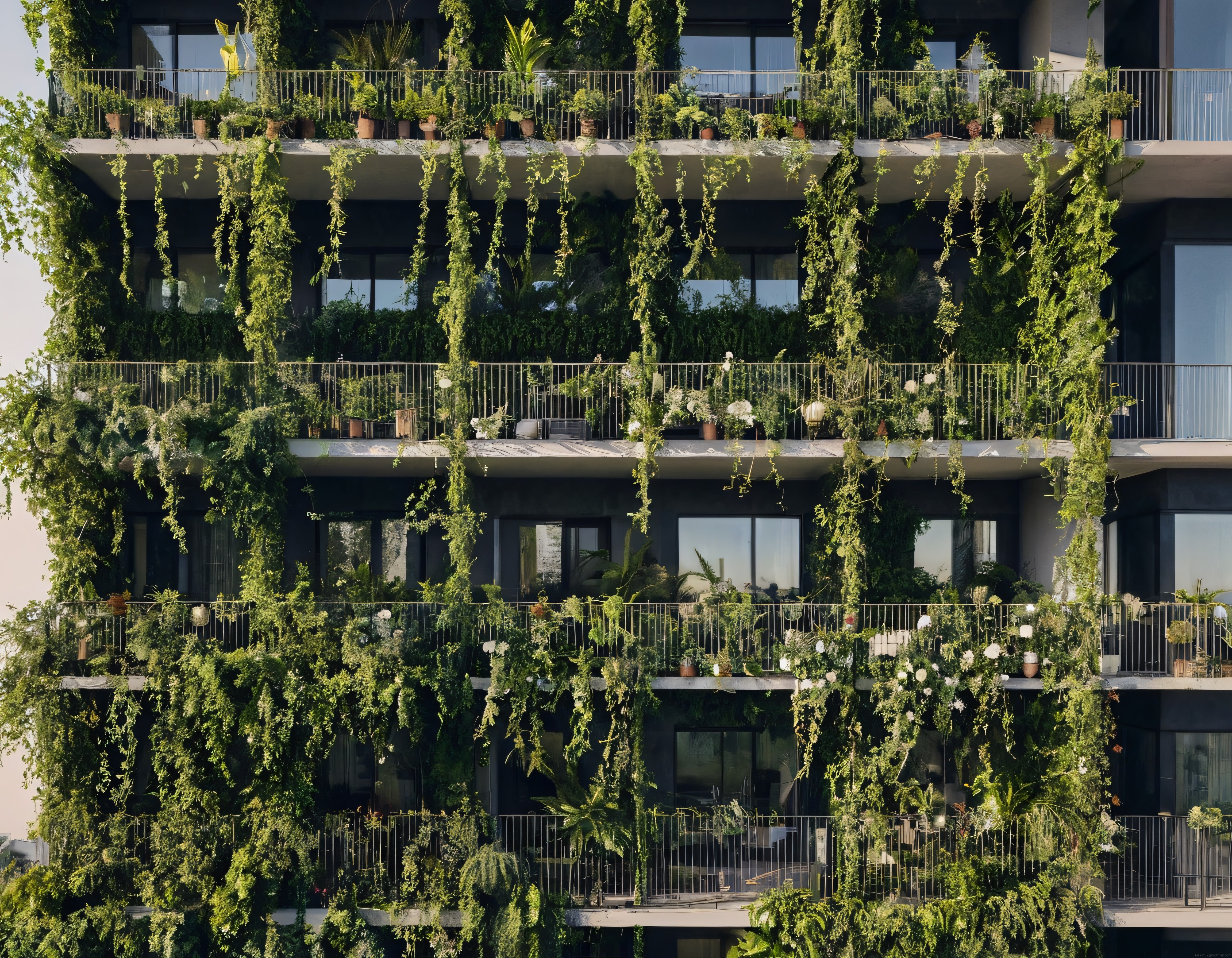 Doğayla İç İçe Modern Yaşam: Balkonları Bitkilerle Çevrili Yeşil Apartman