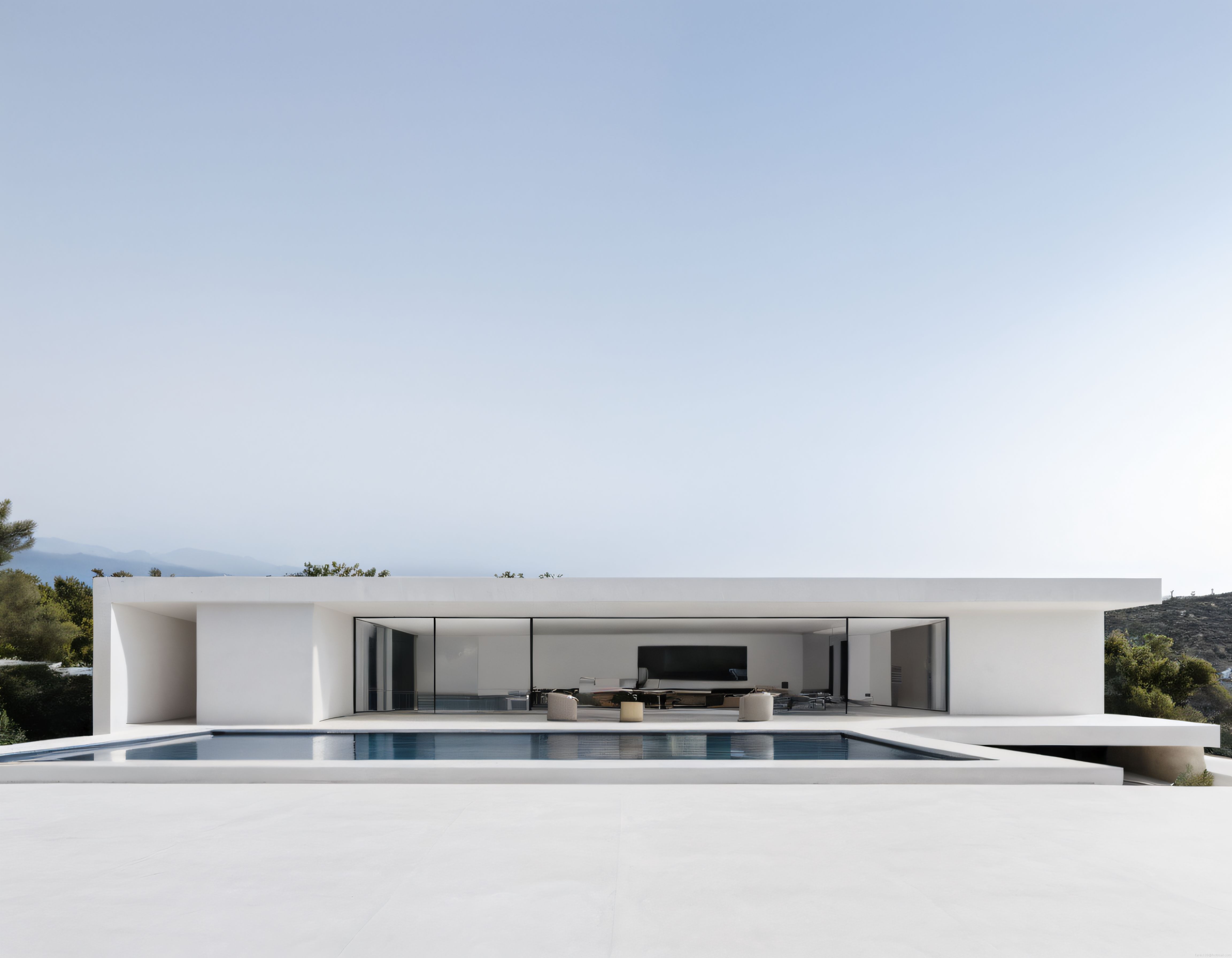 Doğayla Uyumlu Beyaz Minimalist Villa ve Sonsuzluk Havuzlu Tasarım