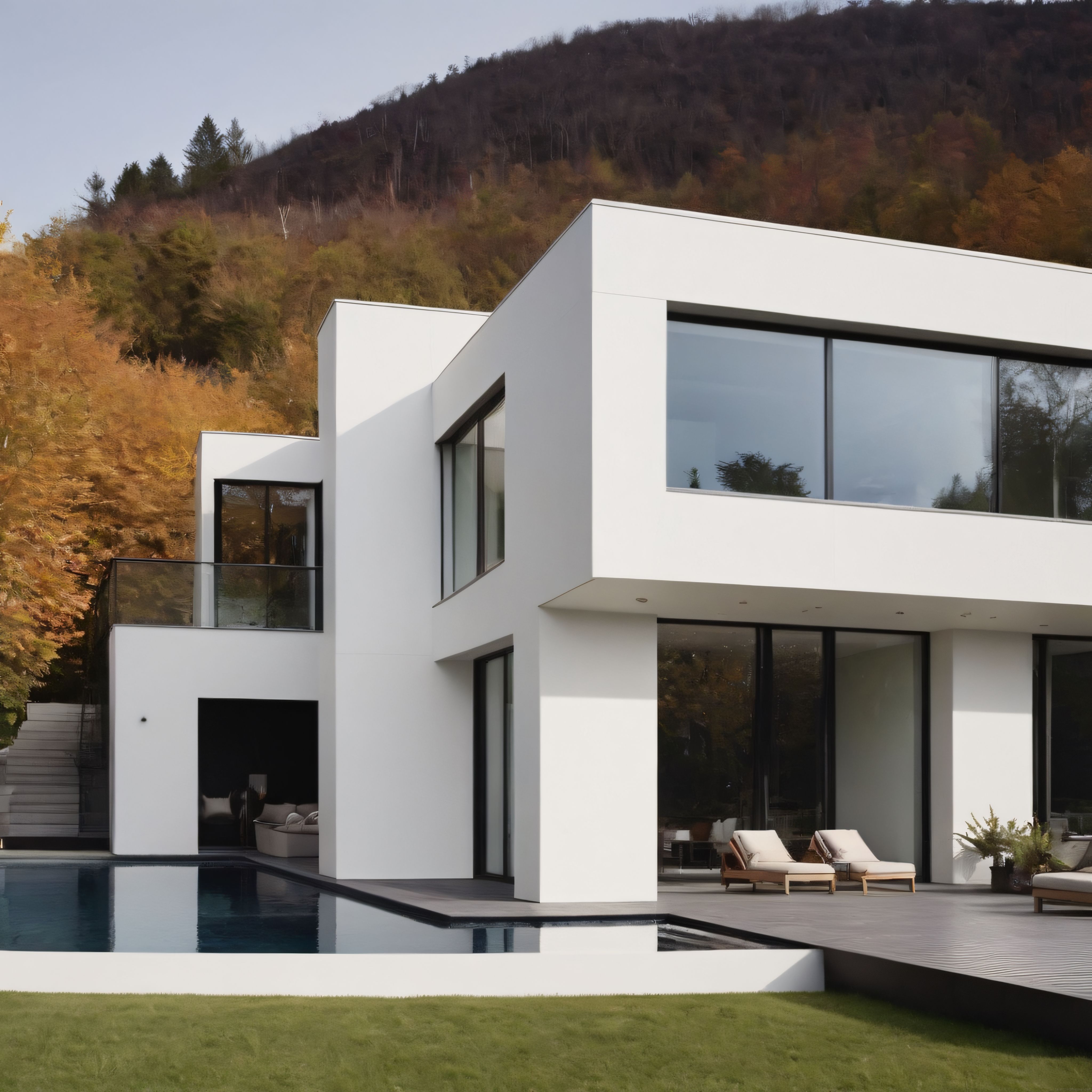 Doğayla Uyumlu Minimalist Beyaz Villa ve Yüzme Havuzu Tasarımı
