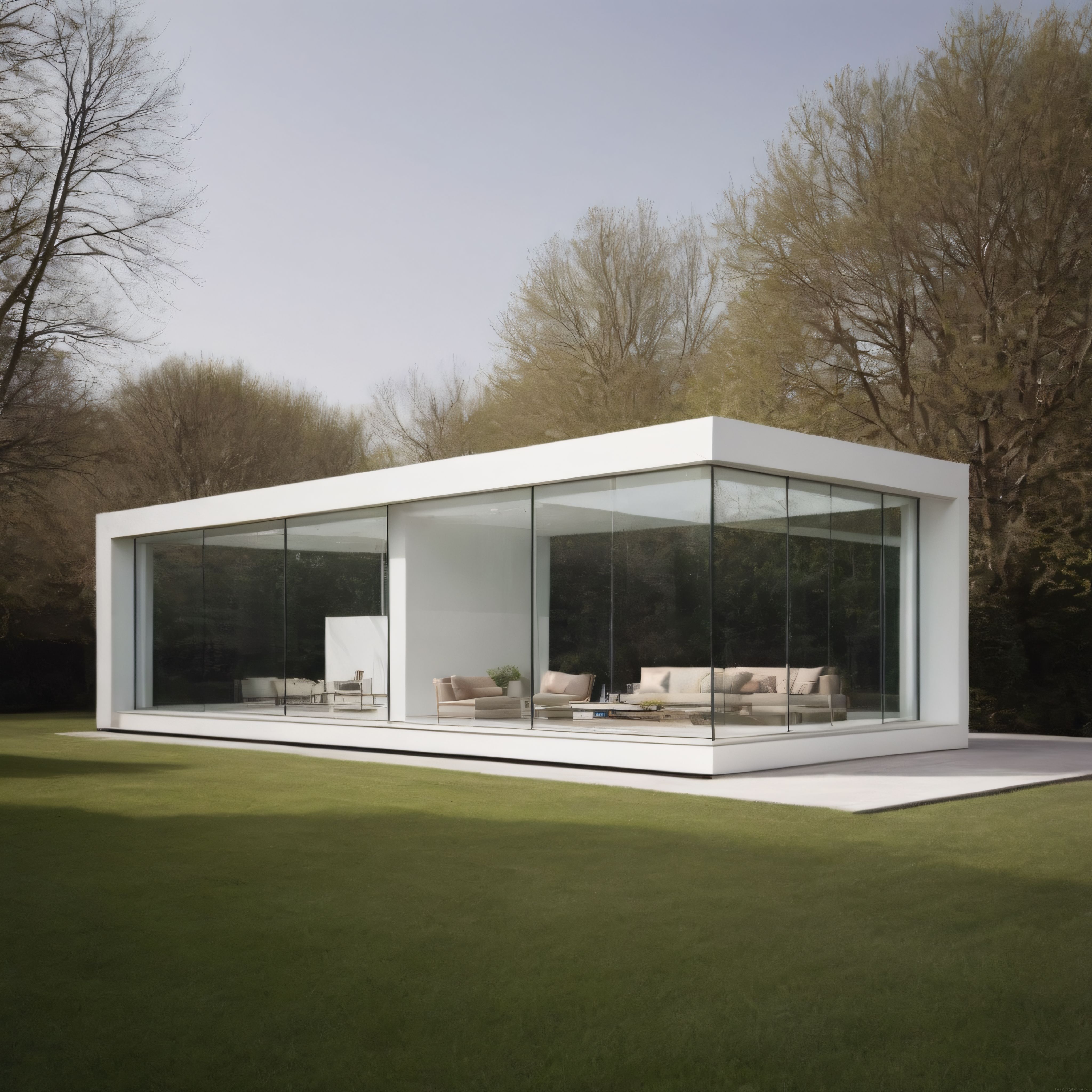 Doğayla Uyumlu Şeffaf Cam Duvarlı Beyaz Minimalist Villa Tasarımı