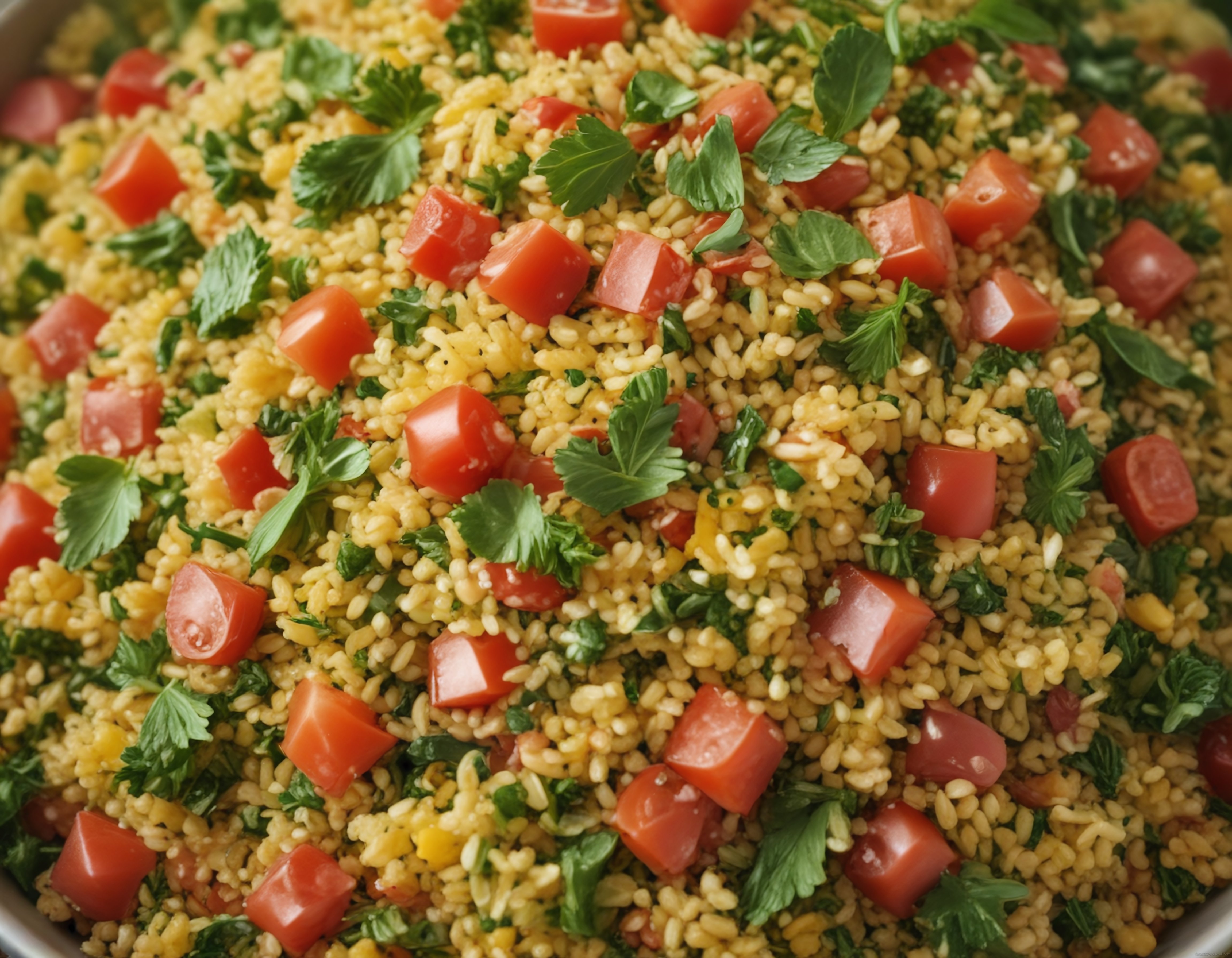 Doğranmış Domates ve Taze Yeşilliklerle Hazırlanan Sağlıklı Bulgur Salatası