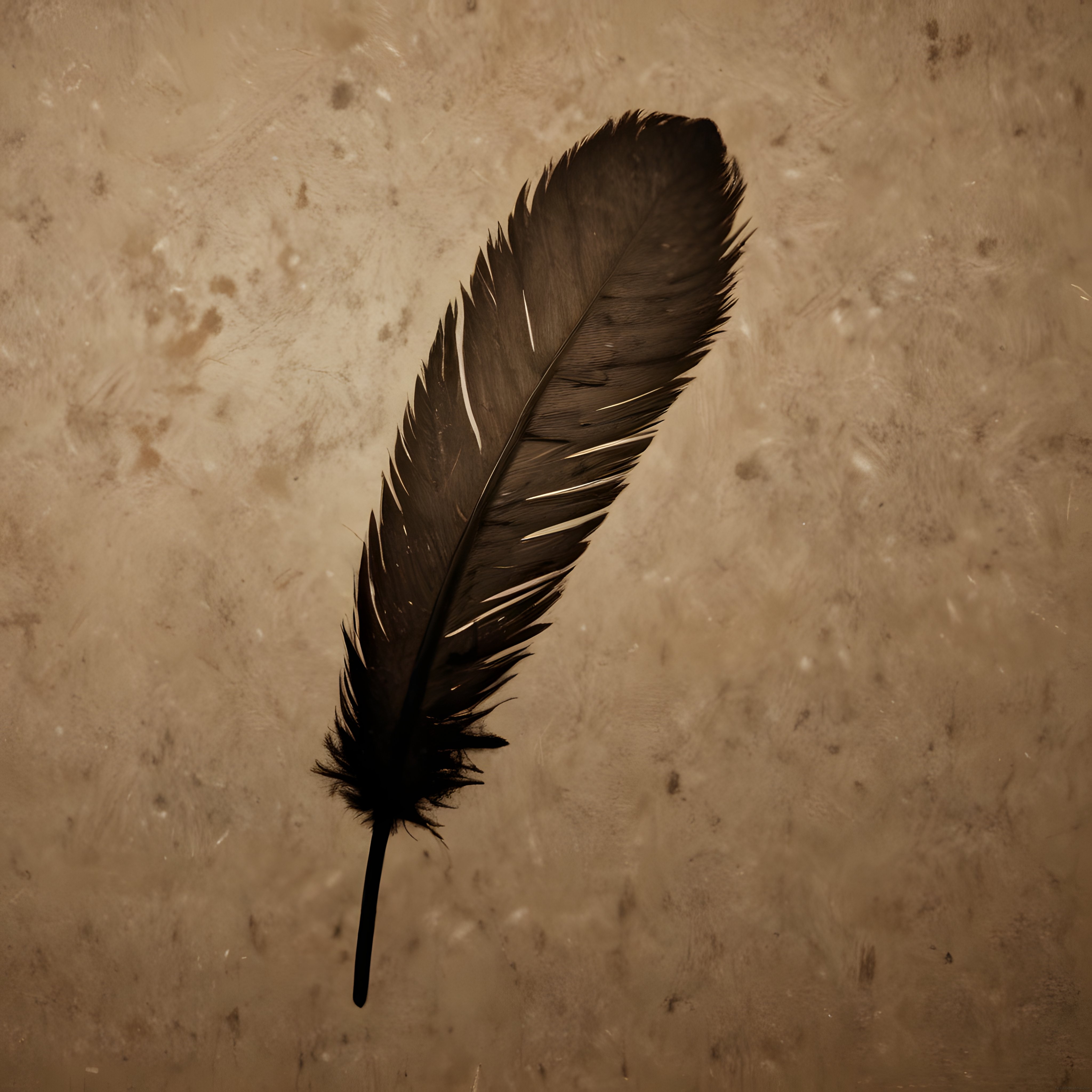 Dokulu Eskitilmiş Arka Planda Siyah Kuş Tüyü Sanatsal Minimalist Fotoğraf
