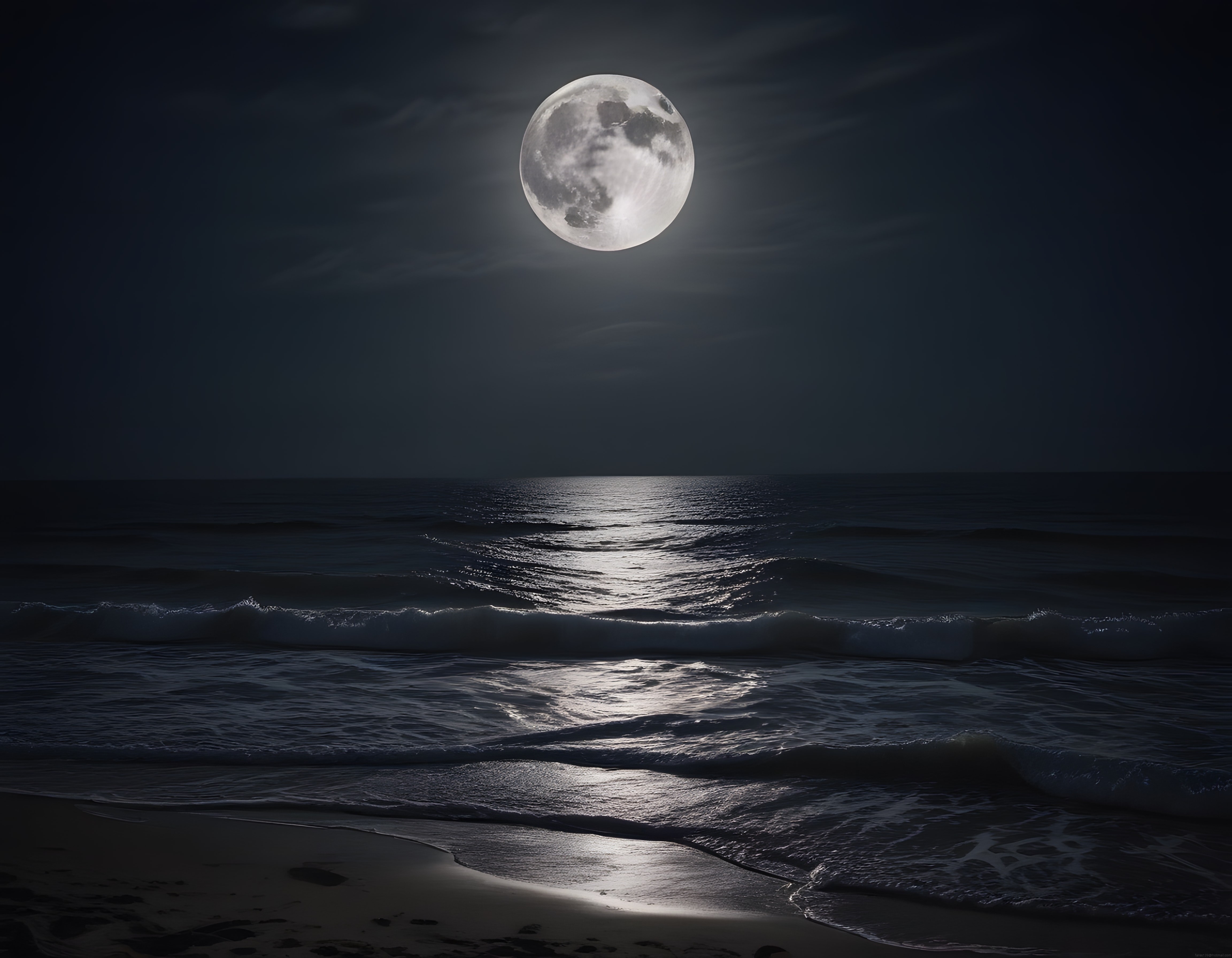 Dolunay Işığının Deniz Üzerinde Yarattığı Büyüleyici Gece Manzarası