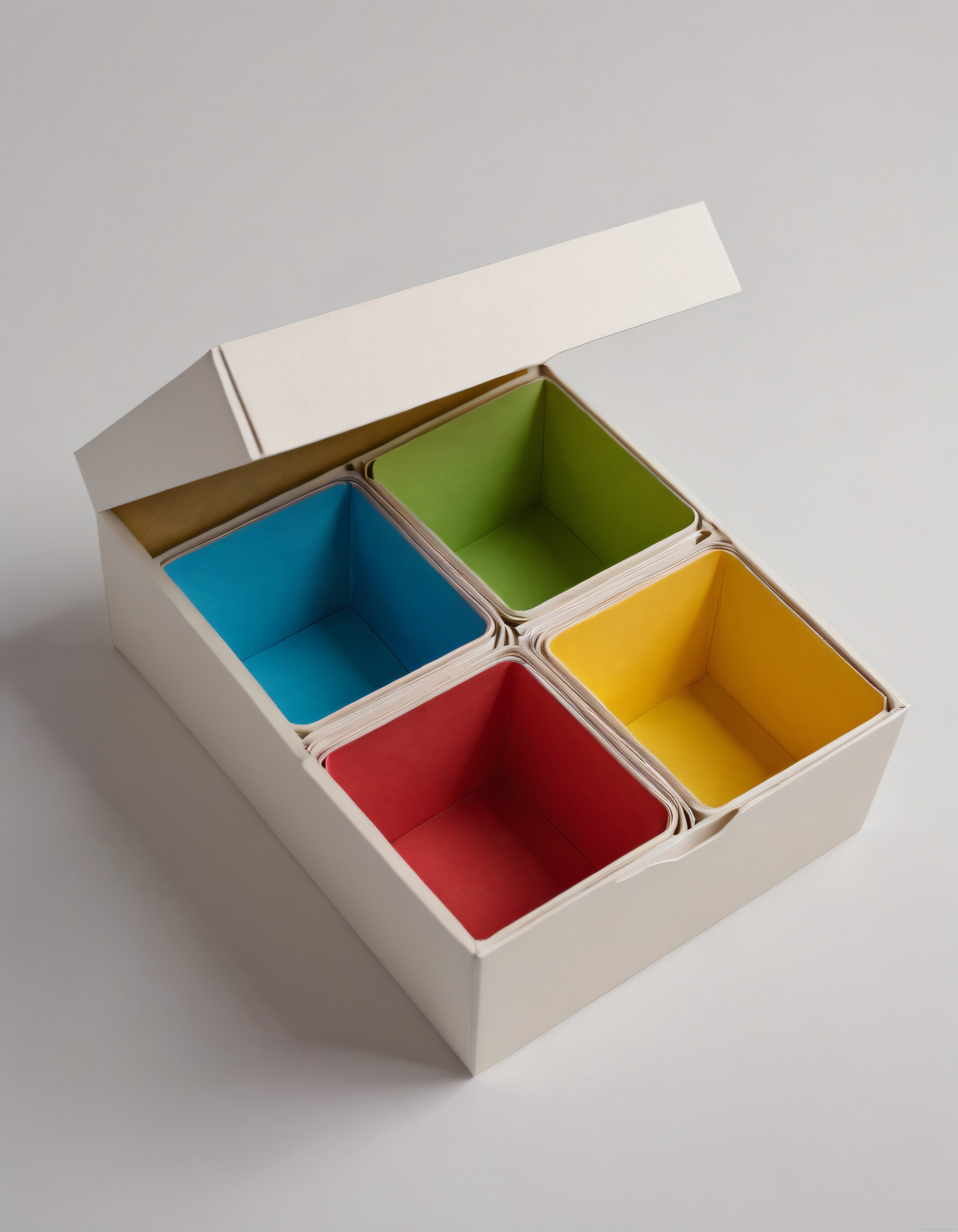 Dört Bölmeli Renkli Kağıt Organizer Kutu ve Minimalist Tasarım Örneği