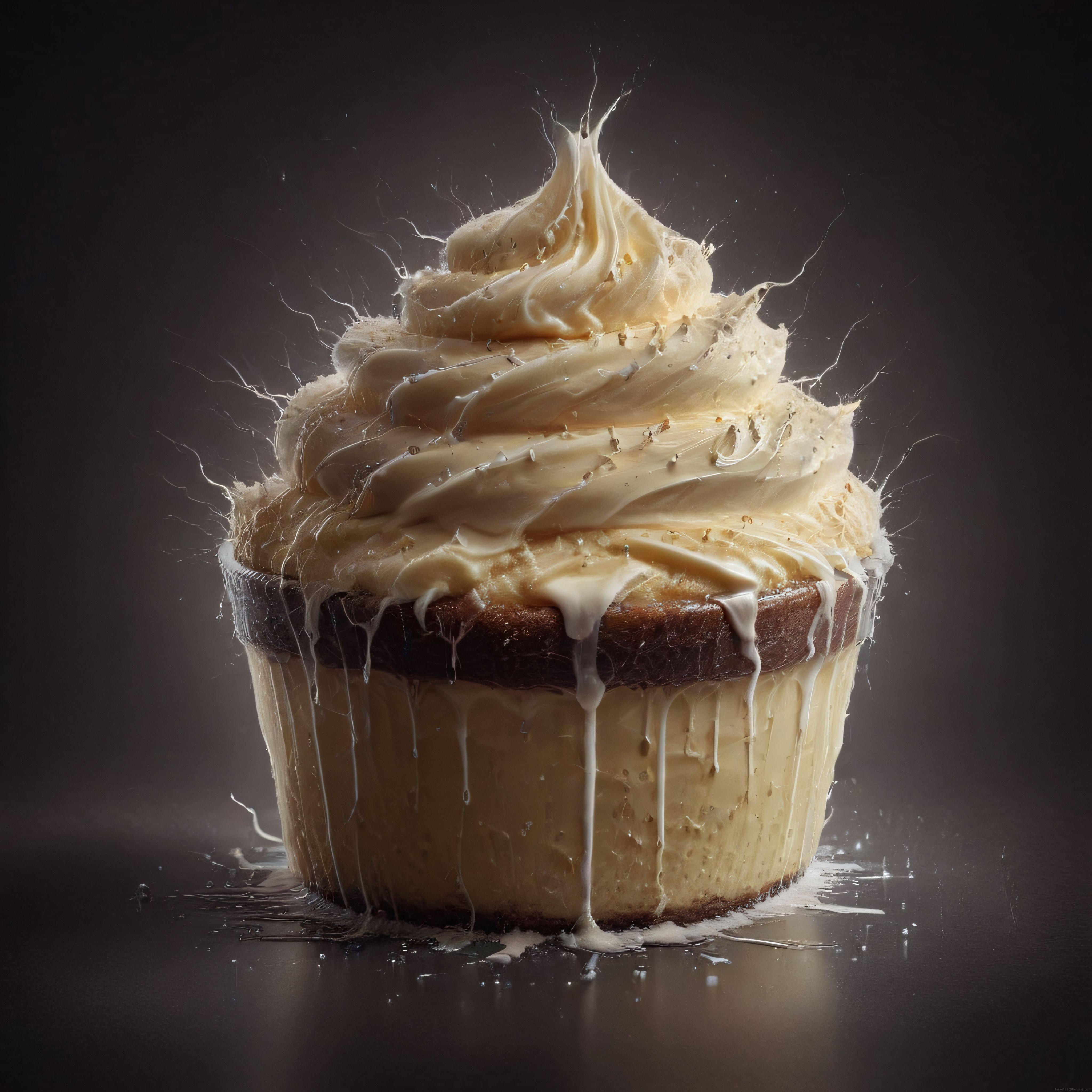 Dramatik Stüdyo Işığında Cupcake: Akışkan Krema ve Damlayan Sos Detayları