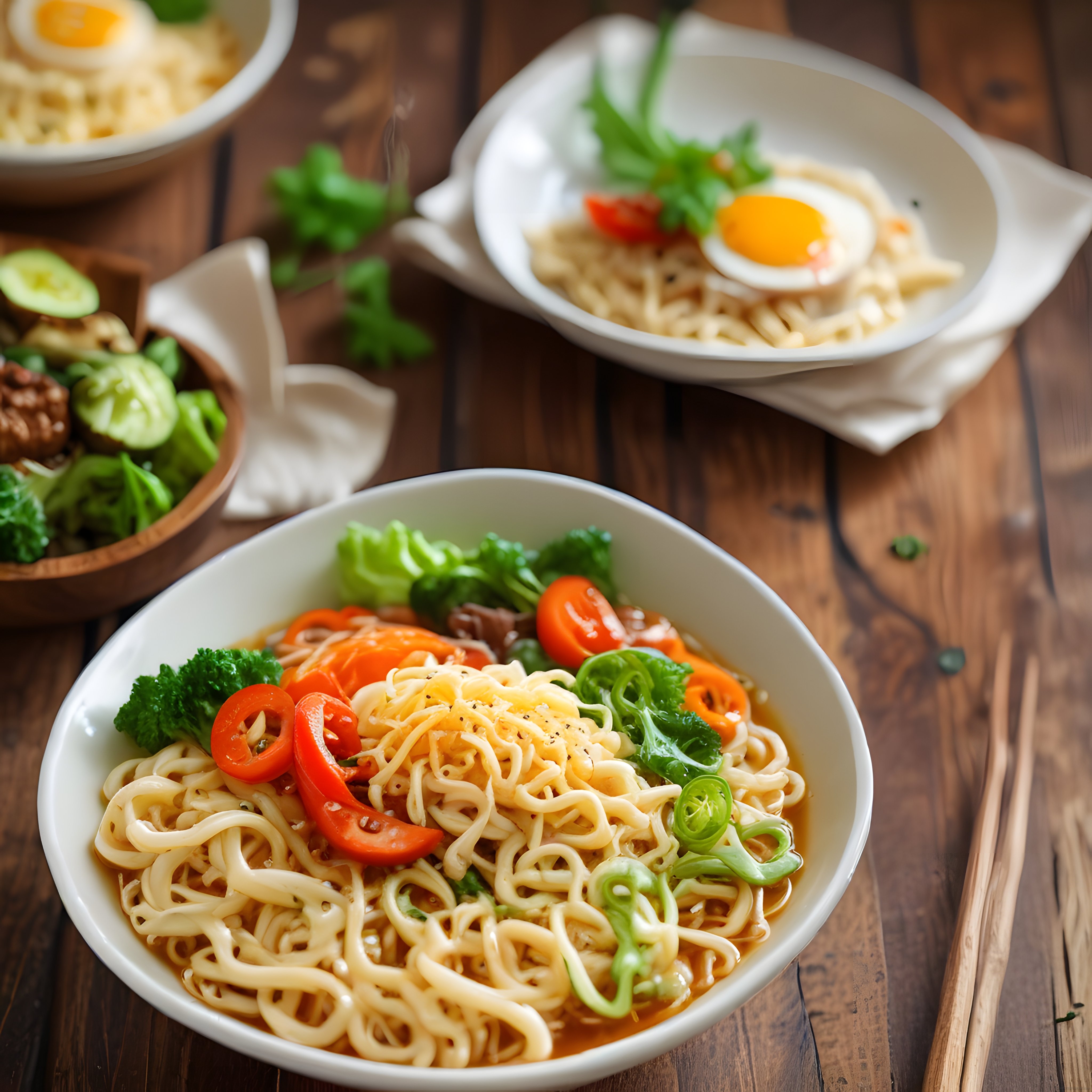 Dumanı Üstünde Sebzeli ve Yumurtalı Sıcak Noodle Çorbası Tarifi