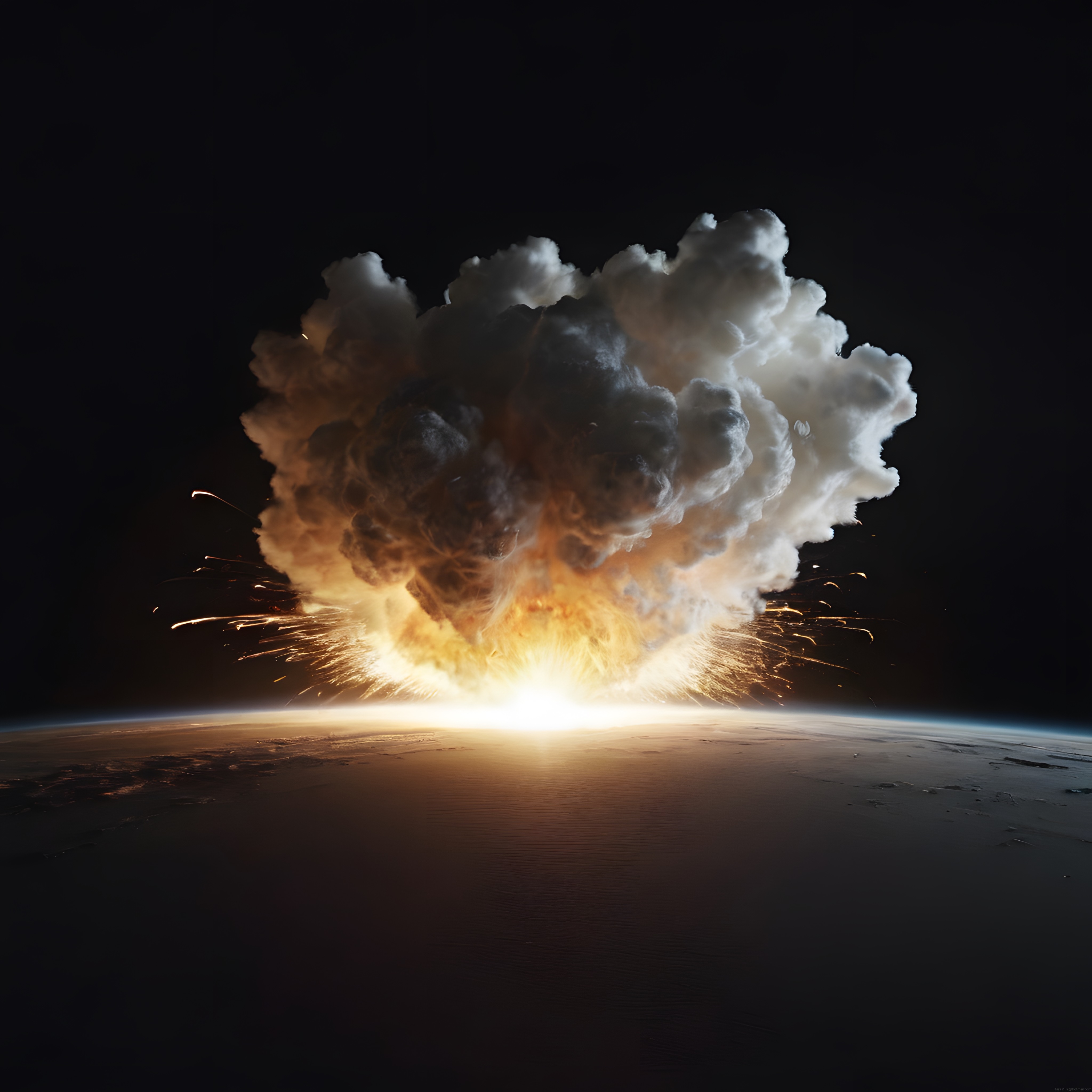 Dünya Atmosferinin Üzerindeki Dev Patlama ve Duman Bulutunun Uzaydan Çekilen Görüntüsü