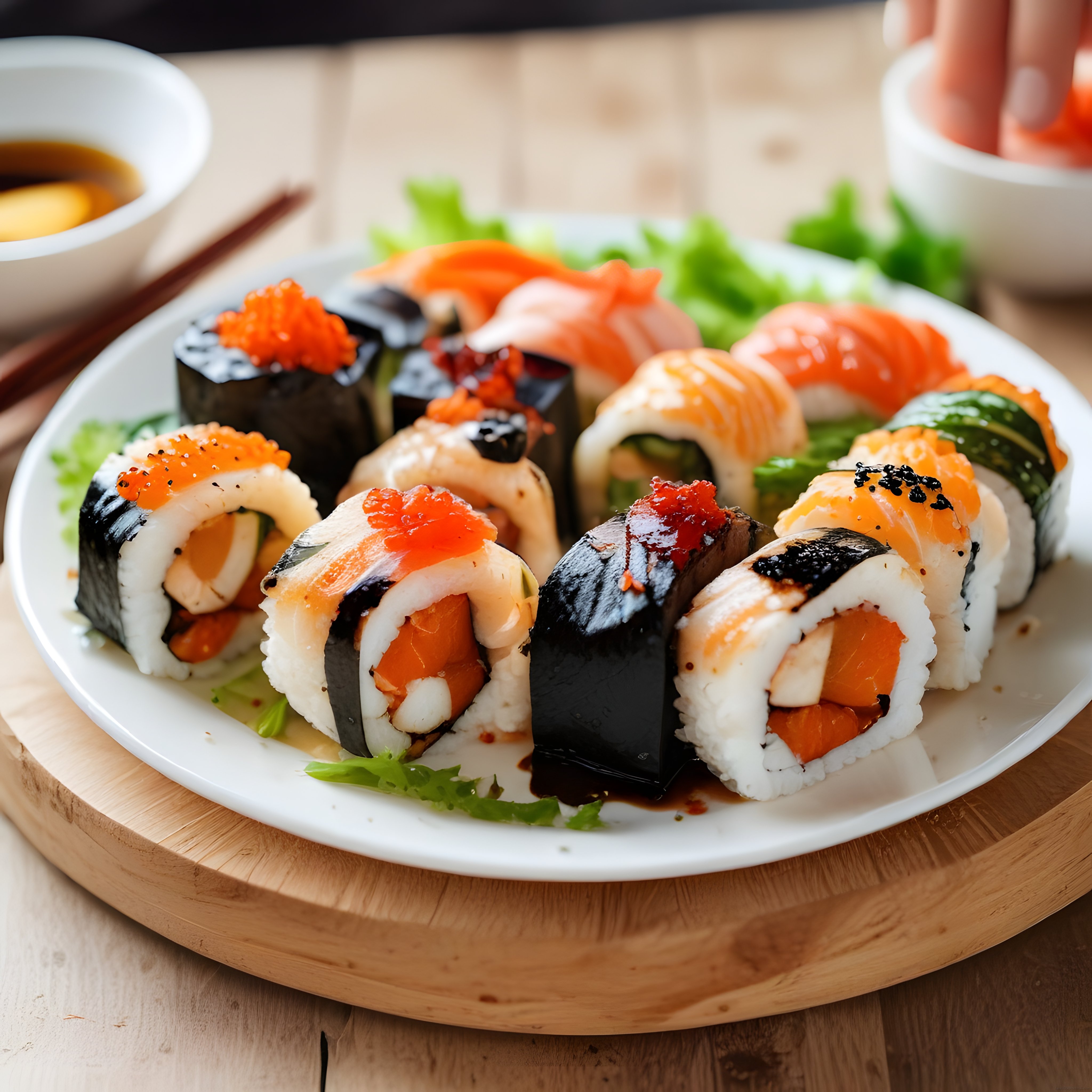 Dünya Mutfağından Özenle Hazırlanmış Taze Sushi Çeşitleri ve Sunum Tabağı